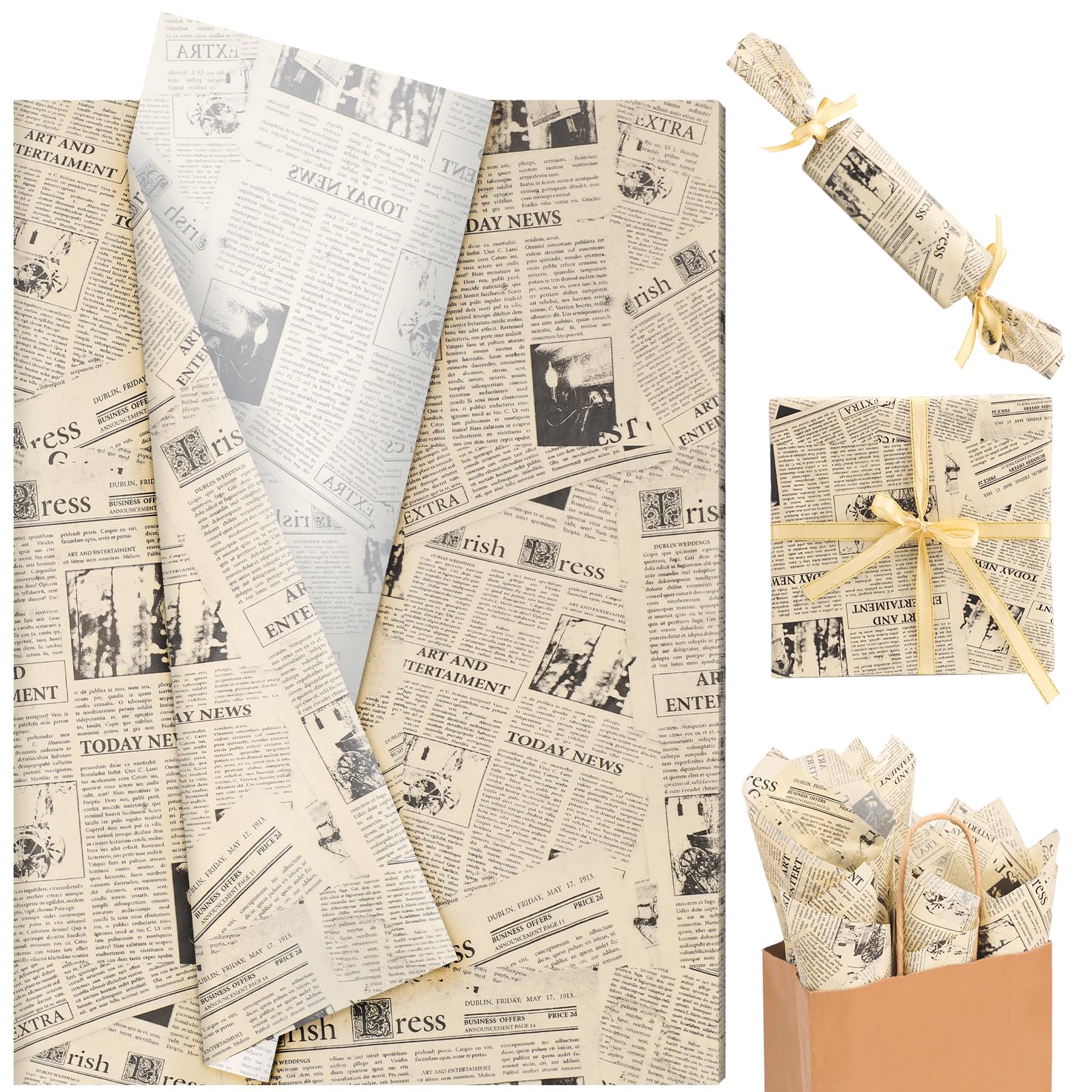 Amazon.com: 100 Sheet Vintage Newspaper Tissue Paper, Black
