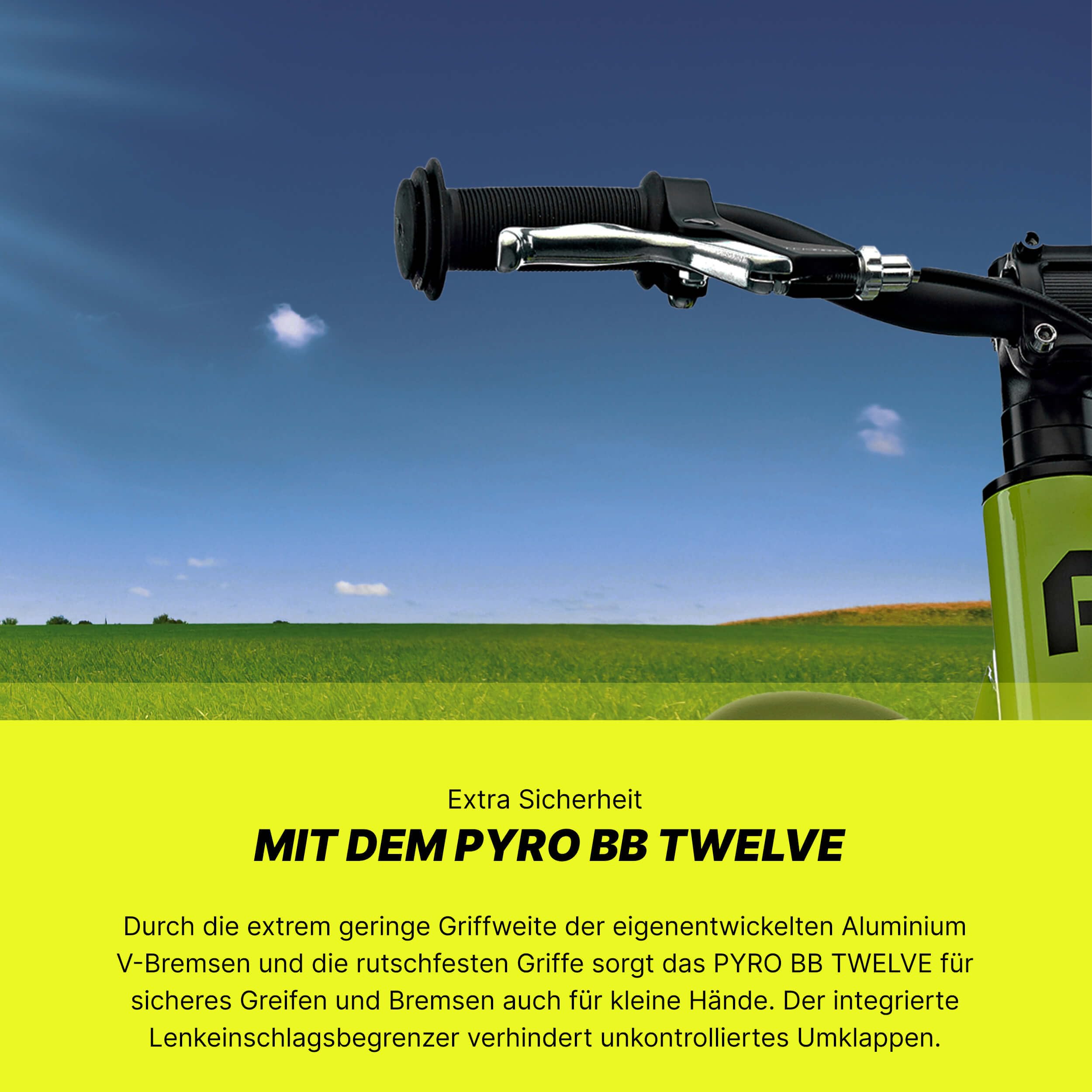 PYRO BB Twelve - Laufrad (12 Zoll Balancebike für Kleinkinder ab 1,5 Jahren, Lenker & Sattel höhenverstellbar, Aluminium V-Bremsen)