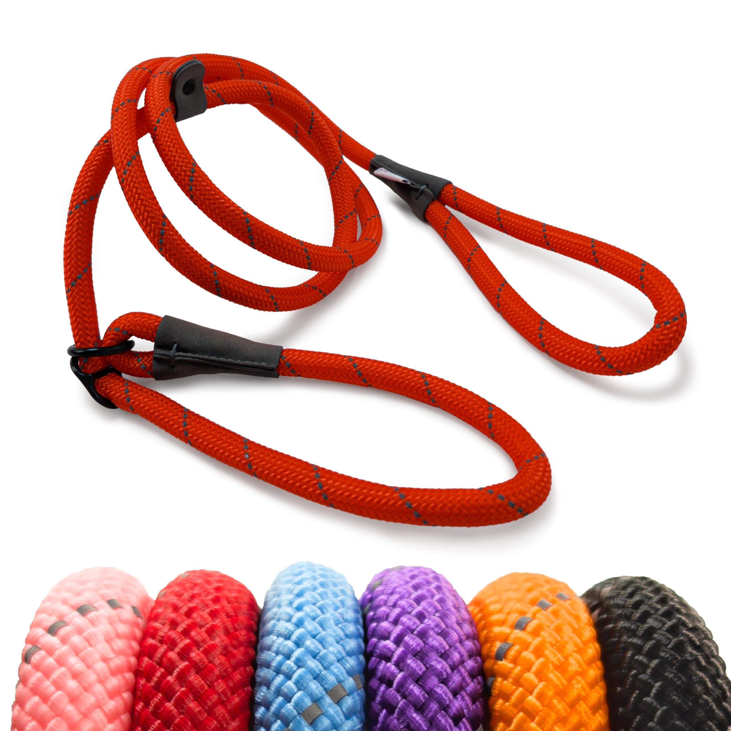 HugglePets Advanced 2-in-1 Reflective Dog Slip Lead & Head Halter - Red (180cm) Strong Rope Dog Lead with High Visibility Reflective Material & Figure 8 Configuration for Dogs up to 50kg