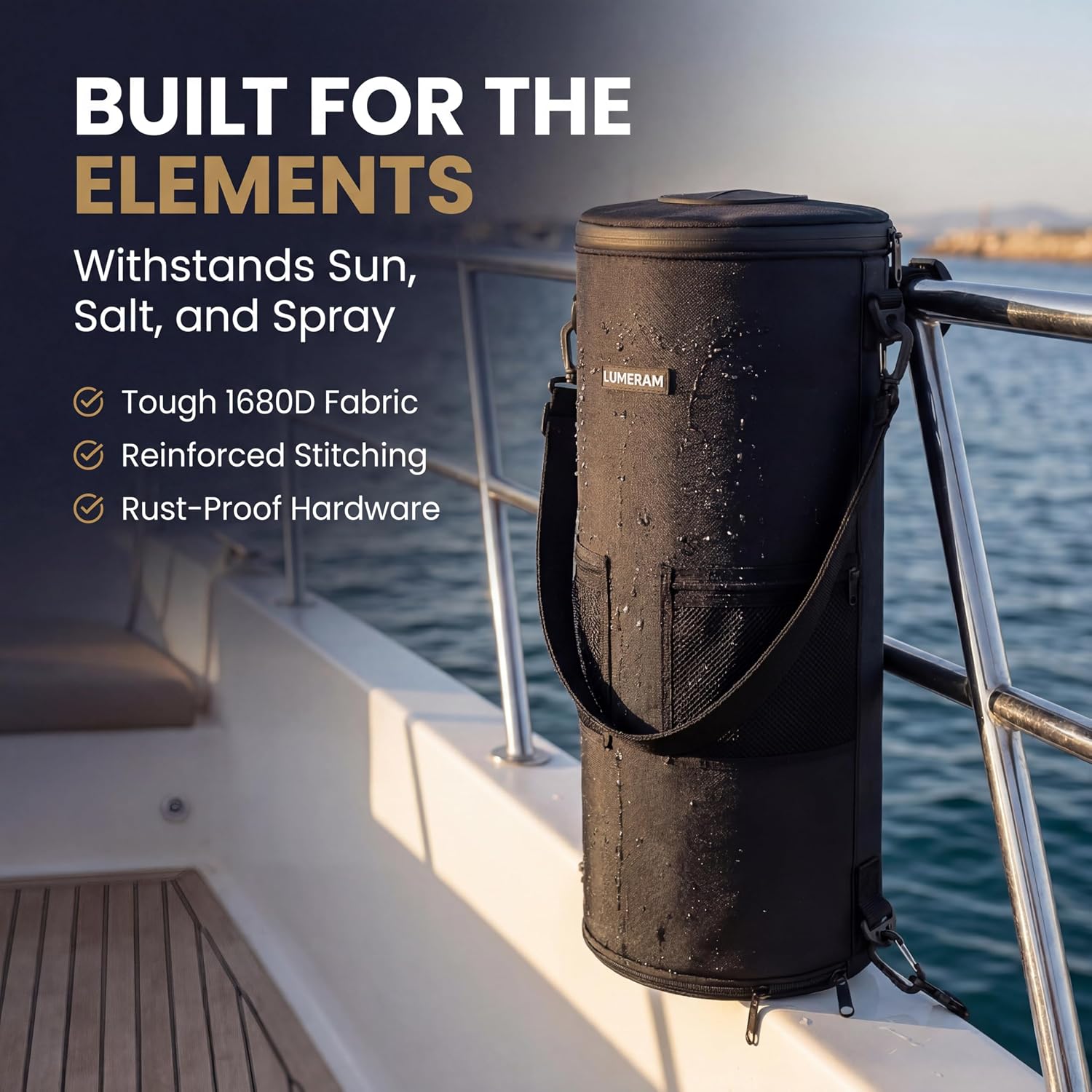 Premium Boat Trash Can with 2 Side Pockets and Bottom Zipper Opening — 100% Odor & Leak Resistant Boat Trash Bag, Easy to Install & Clean — Compatible with 10-13 Gal Garbage Bag