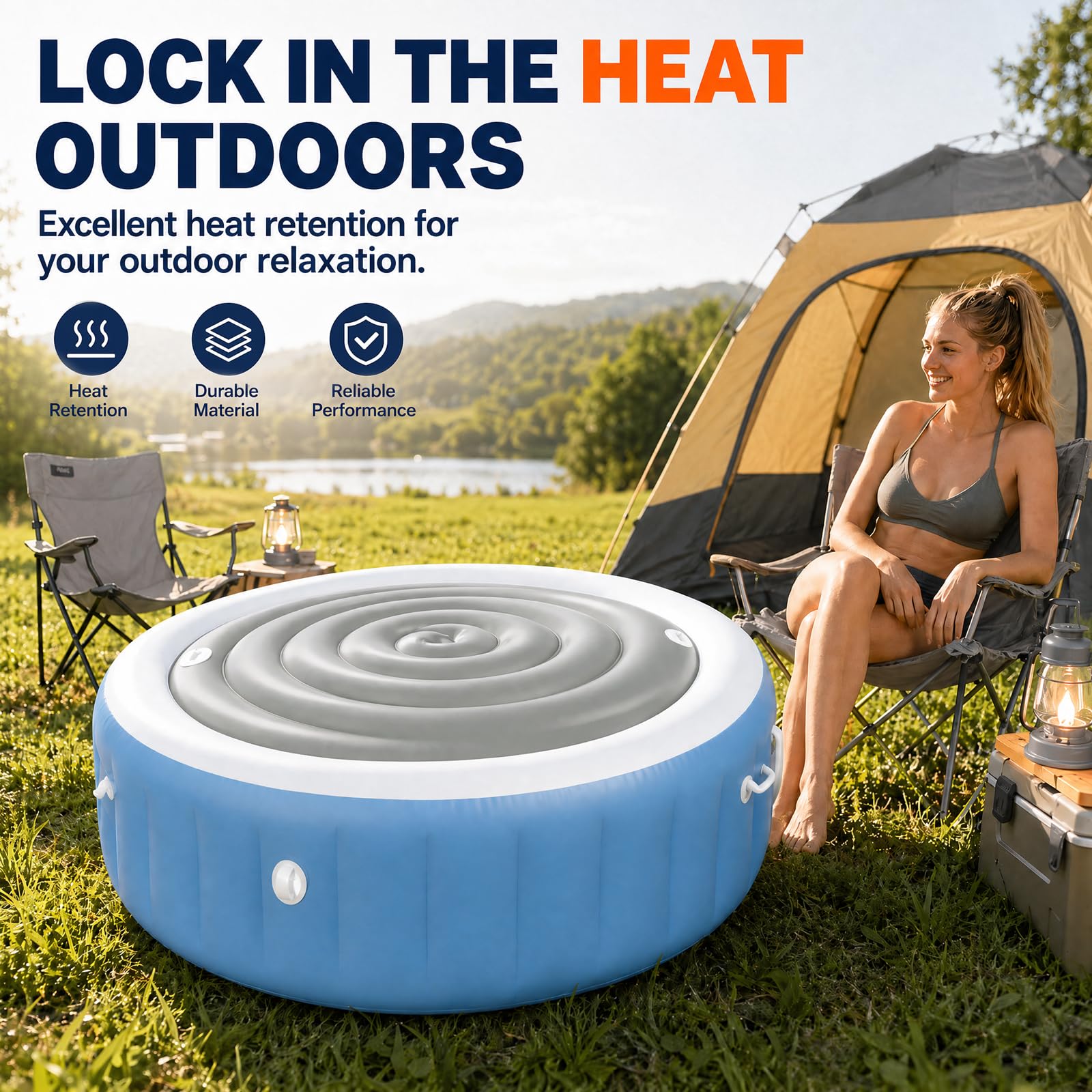 Cubierta hinchable para jacuzzi de bajo consumo con asas, tapa impermeable para spa y jacuzzis inflables (gris, diámetro 165 cm redondo)