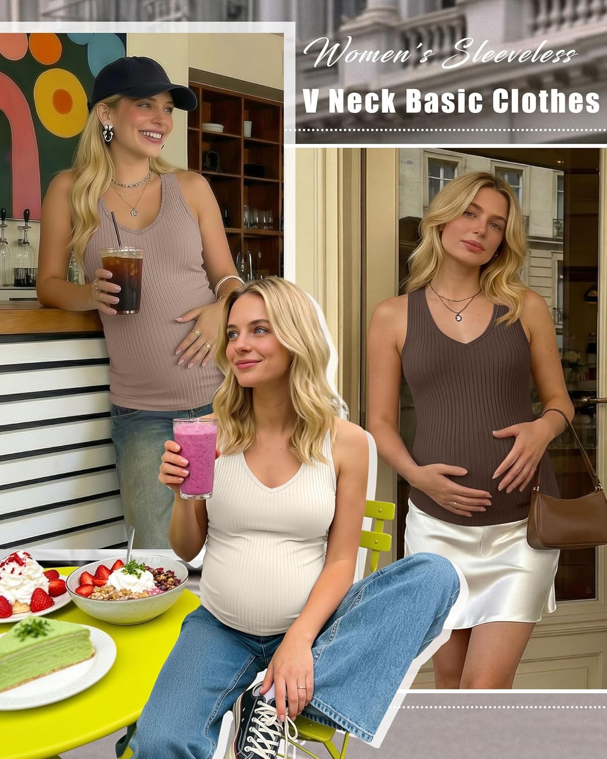 3 Pack Women's Maternity Tank Tops 92% Cotton Ribbed Knit Summer Pregnancy Shirts Sleeveless V Neck Basic Clothes - Image 3