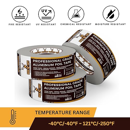 Miniatura 4 de Buck Cinta de papel de aluminio de grado profesional, 2 pulgadas x 216 pies, 3.6 mil, ideal para HVAC, reparación de metales y aislamiento,