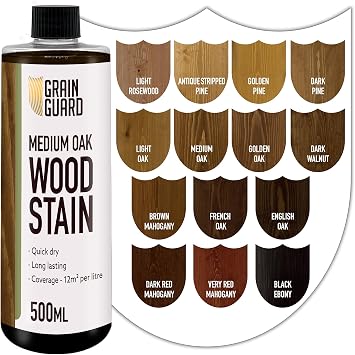 Medium Oak Wood Stain 500ml   Water Based Wood Stain for Furniture, Doors & Cabinets   Interior Wood Dye, Low Odour, Eco Friendly, Non Toxic, Quick Dry, Easy Application