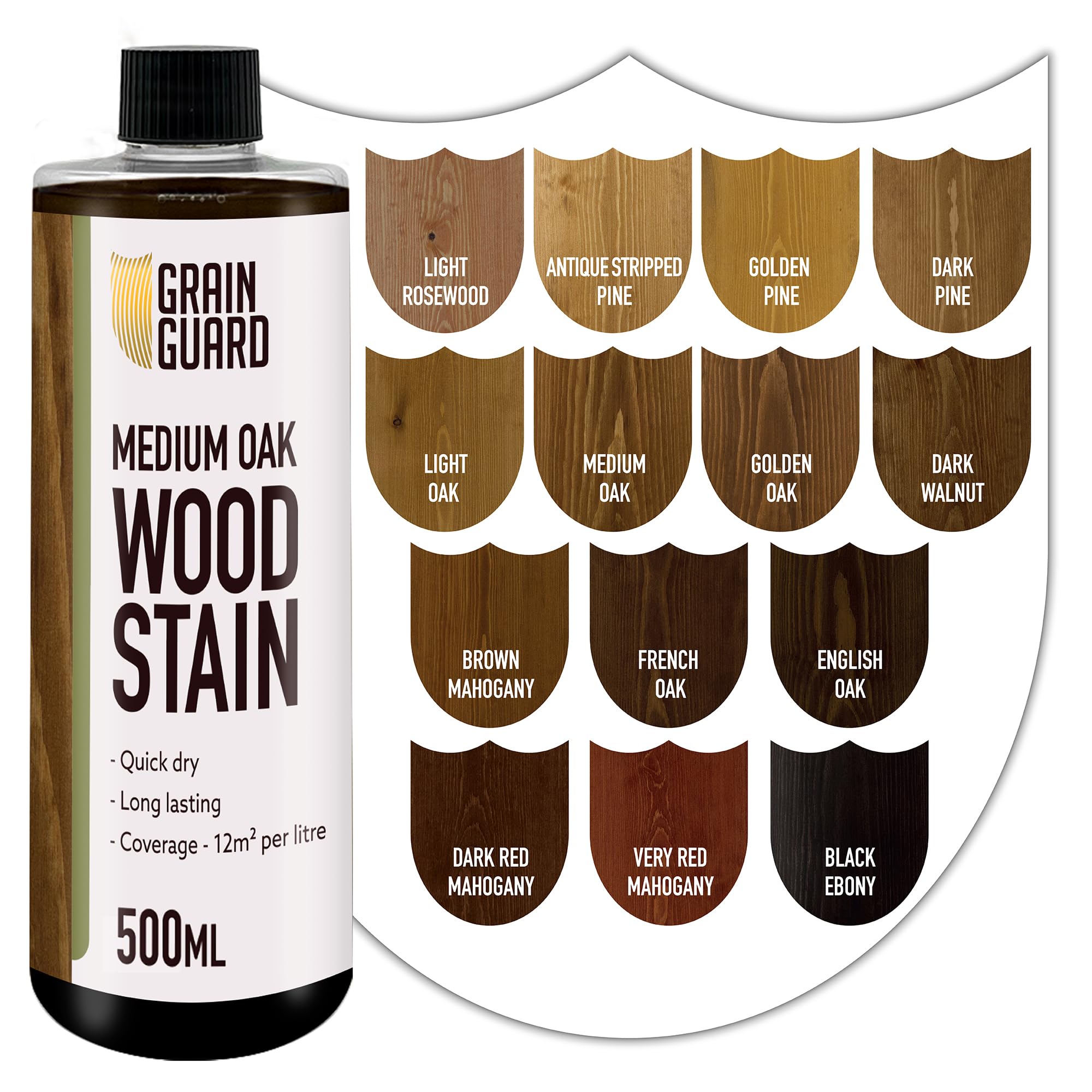 Wood Stain Water Based | Medium Oak | 500ml | Interior Furniture Stain | Light & Dark Stains | Eco-Friendly & Non-Toxic Wood Dye | Easy Application | Quick Dry & Low Odour