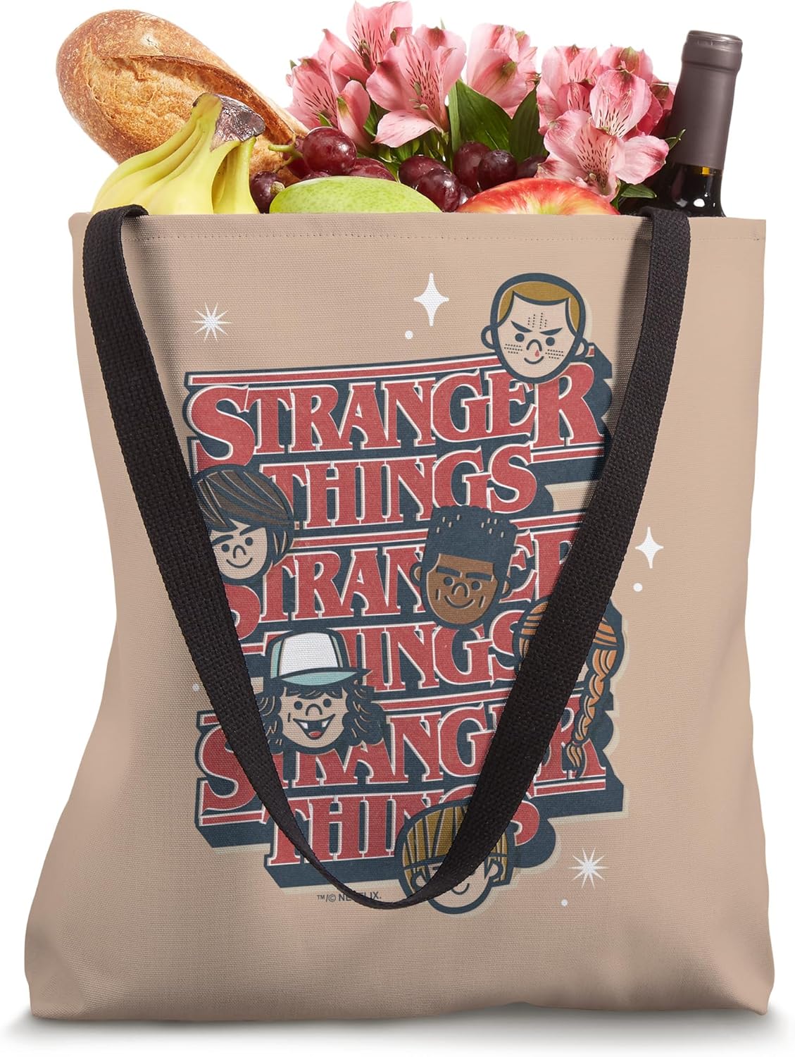 Stranger Things Group Floating Head Logo Stack Tote Bag