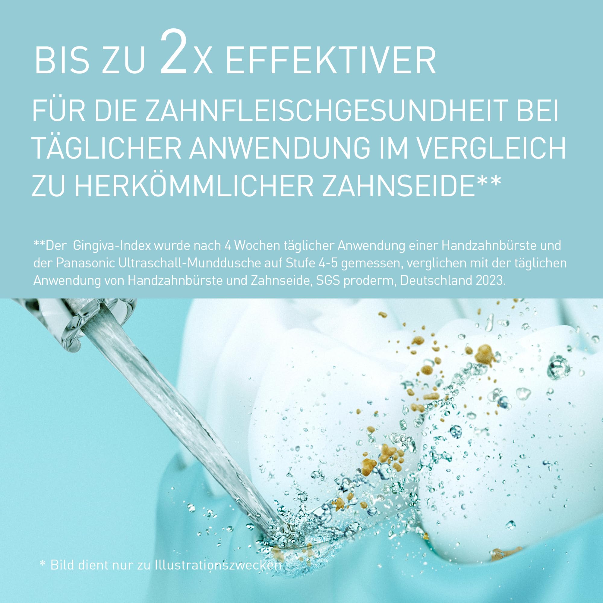 Panasonic Series 600 Ultraschall-Munddusche EW-DJ67-W303, Zahndusche, Munddusche kabellos, 200 ml, IPX7, 2 Ultraschalldüsen, 1 kieferorthopädische & 1 Zungenreinigungsdüse, 5 Wasserdruckstufen, Weiß