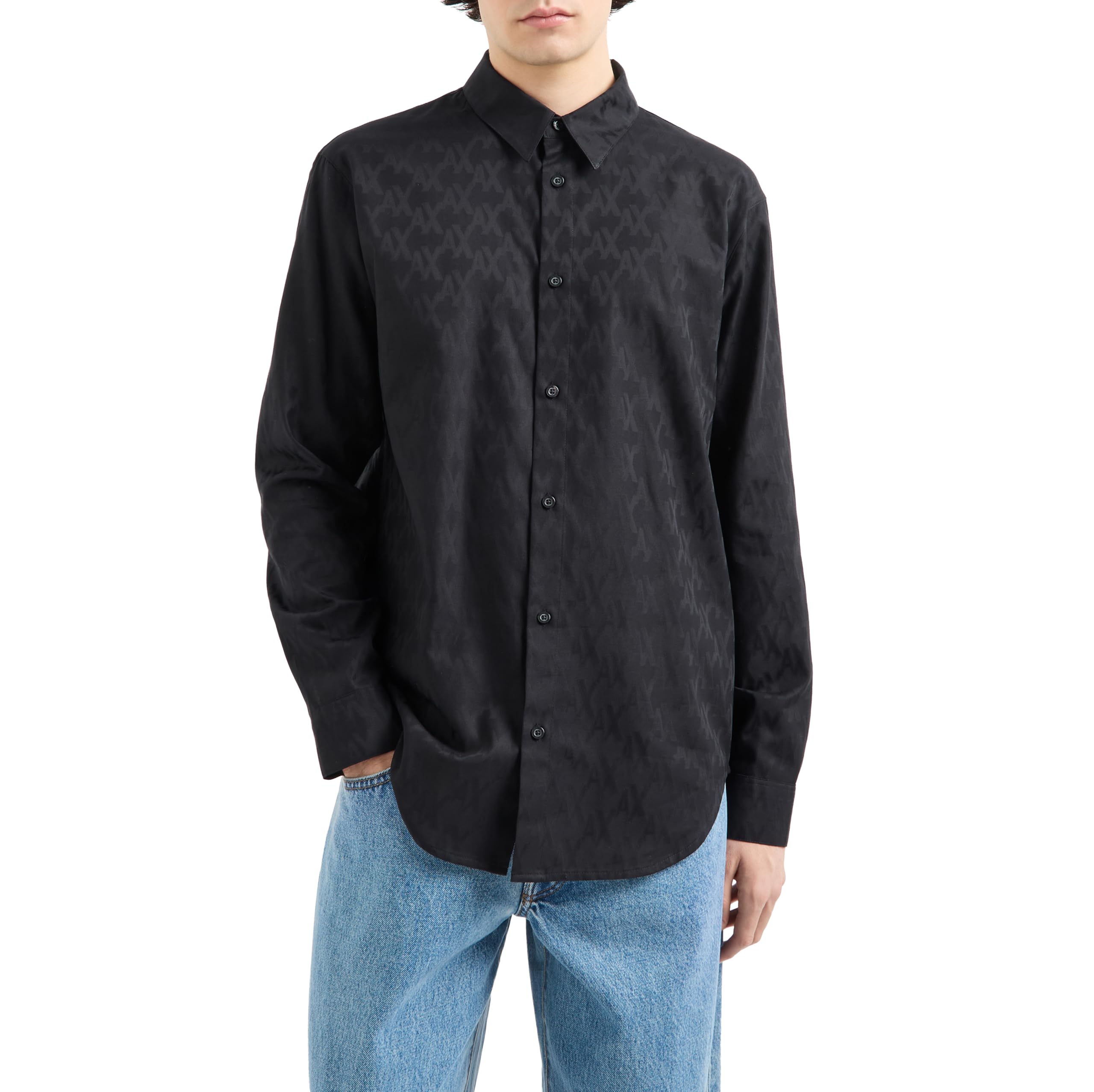 Armani Exchange The Grid, All Over Tonal Logo Camiseta Hombre (Pack de 1)