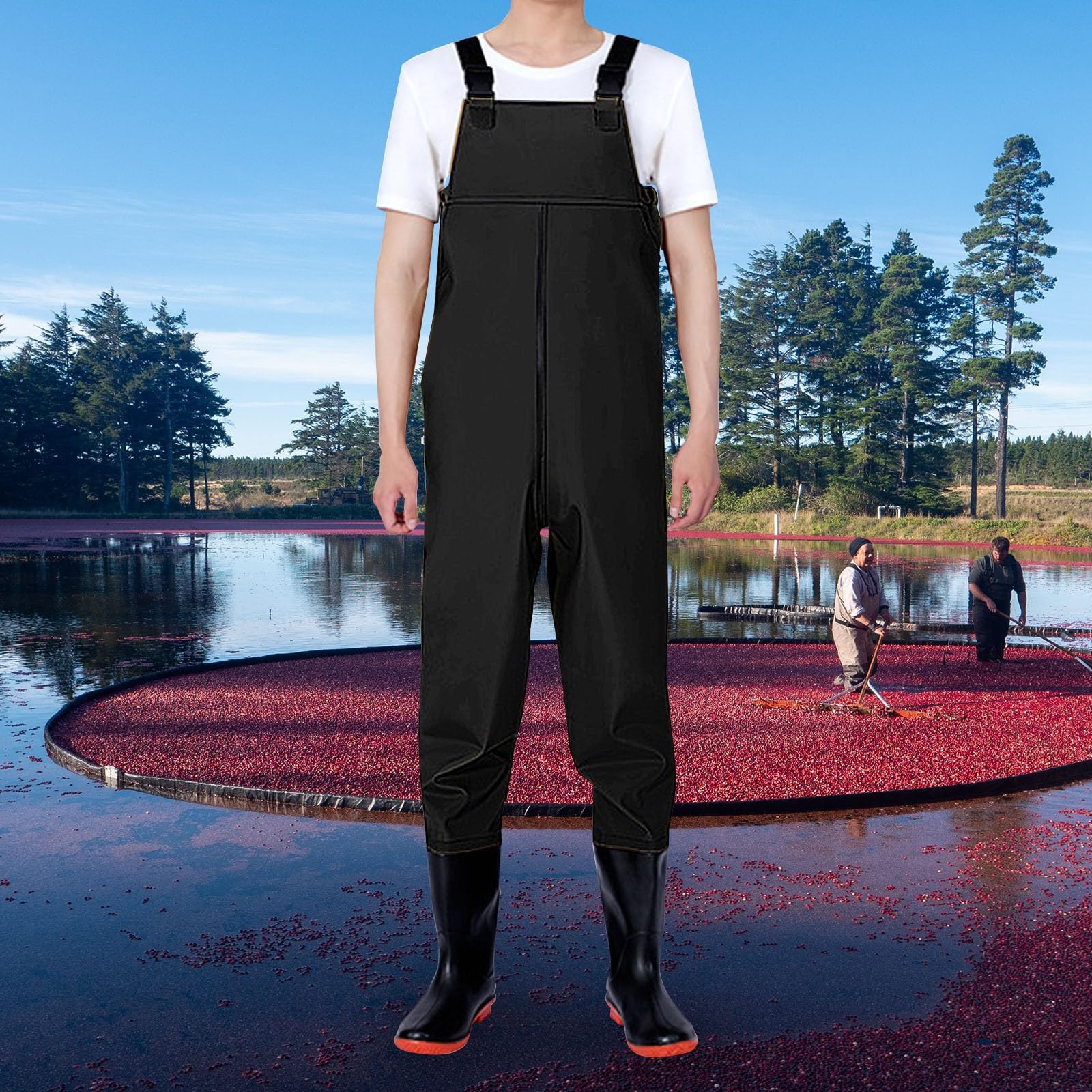 Generisch Pantalones de vadeo para hombre, impermeables, pantalones de trabajo para hombre, peto con botas, pantalones de lluvia, transpirables, pantalones de pesca para exteriores, con tirantes