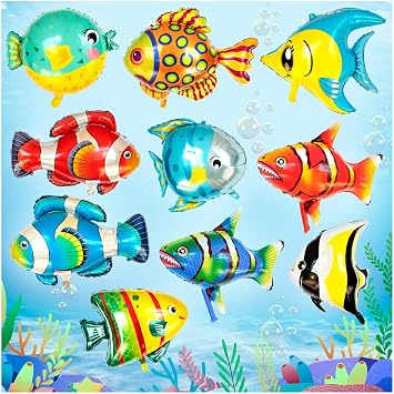 Fish Balloons Decoration, 10PCS Large Sea Animal Balloons for Kids Birthday Party