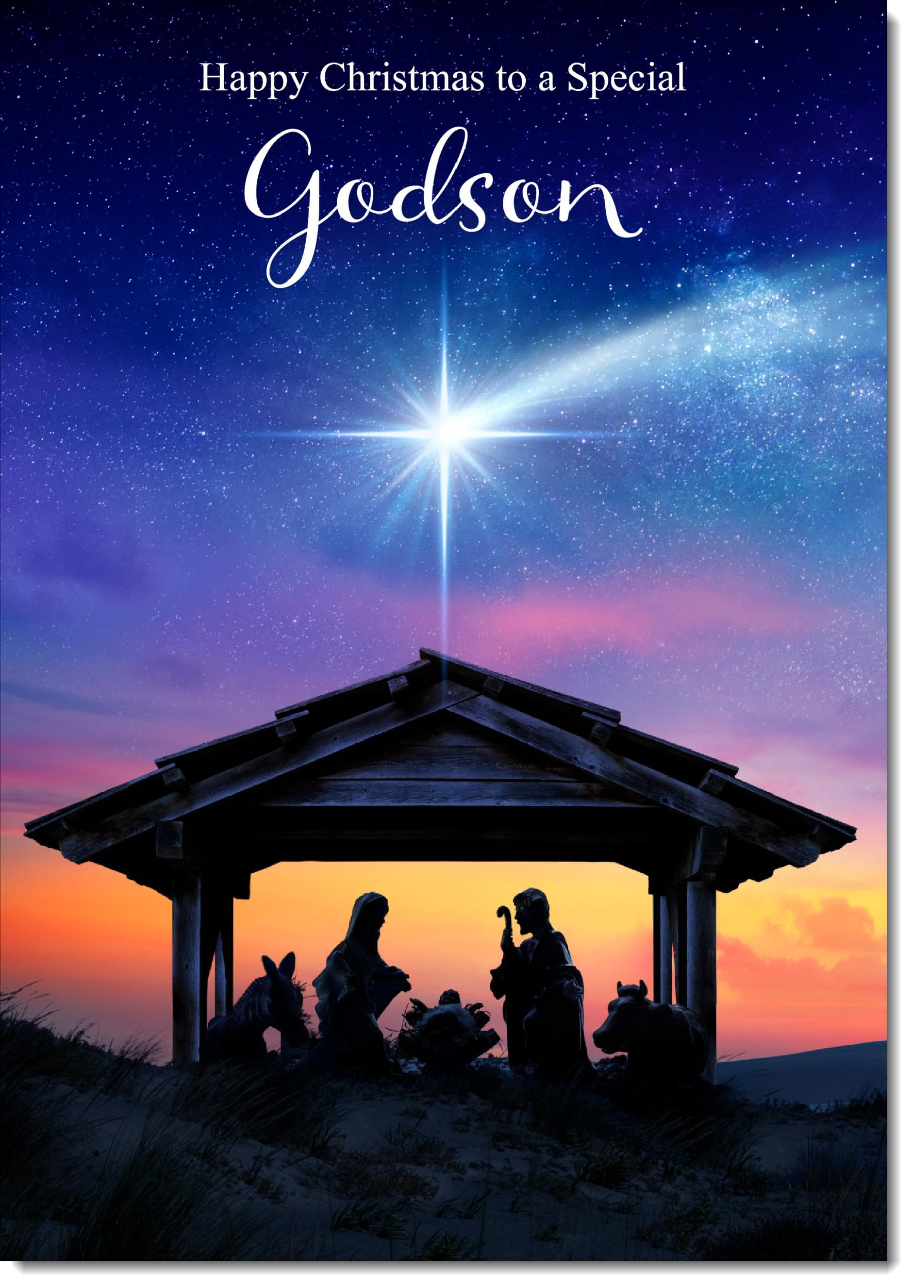 doodlecards Godson Christmas Card Nativity Scene Large A4 Size Christmas Card for Godson with Plain Envelope — image 1