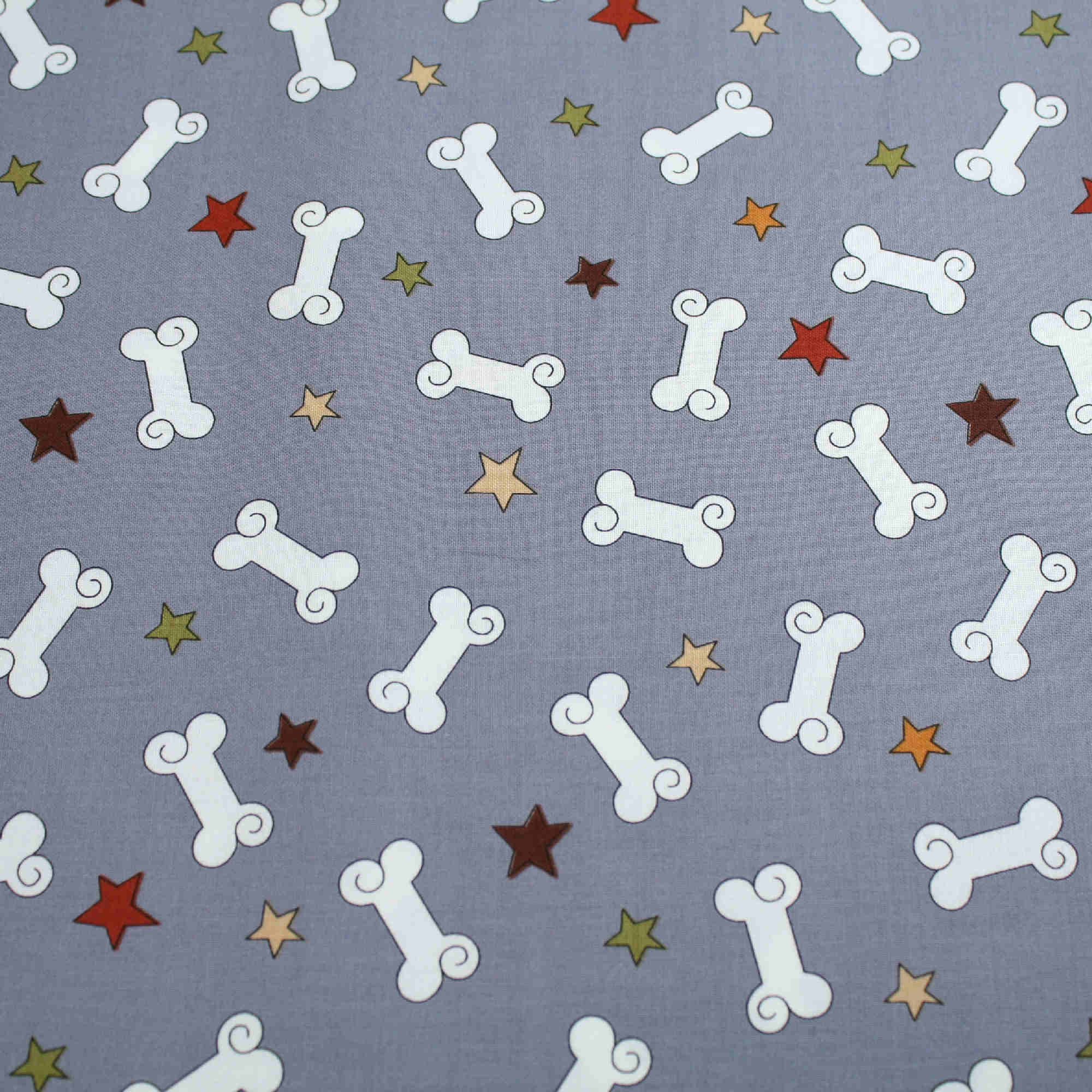 Doggie Bones and Stars on Grey 100% Cotton Craft Quilting Clothes Fabric