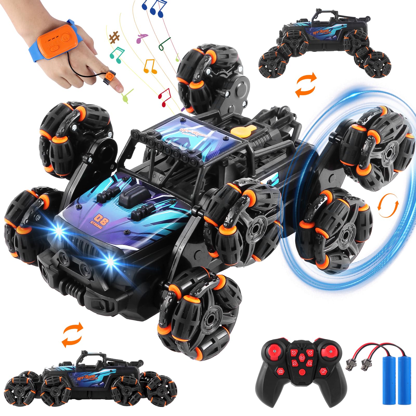 8 Wheels Hand Controlled Rc Stunt Car Toys, Gesture Sensing Remote Control Cars for Boys Age 6 7 8-12 13 14 Year Old, Birthday Gifts Ideas for Kids-Blue
