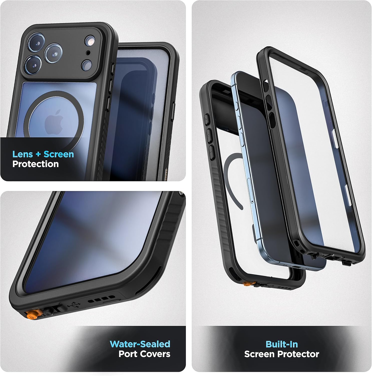 ENCASED for iPhone 17 Pro Waterproof Case with Camera Control Capture Button [IP-68] Full Body Protection with Built-in Screen Protector (Compatible with MagSafe) Clear