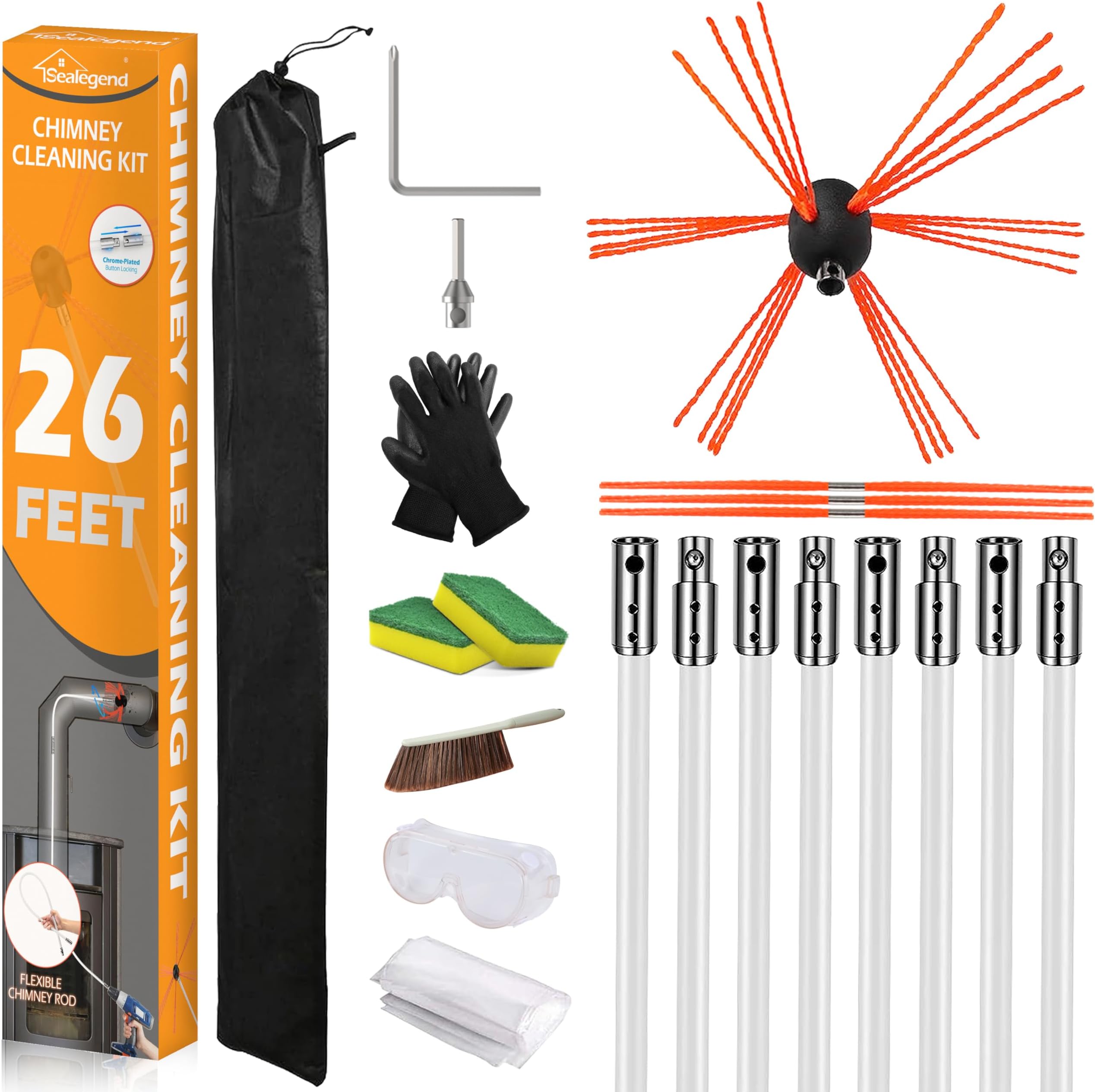 21Pcs 24 Feet Dryer Vent/Duct Brush Cleaning Kit Chimney