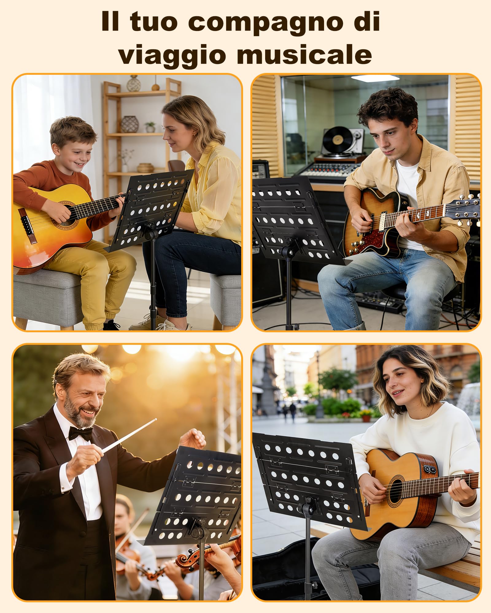 New Bee Leggio Musicale Pieghevol 2 in 1 Altezza Regolabile | Leggio Musicale da Terra con Borsa di Trasporto Portatile Spartiti per Esibizioni di Banda Orchestra e Esercizi a Casa, Nero