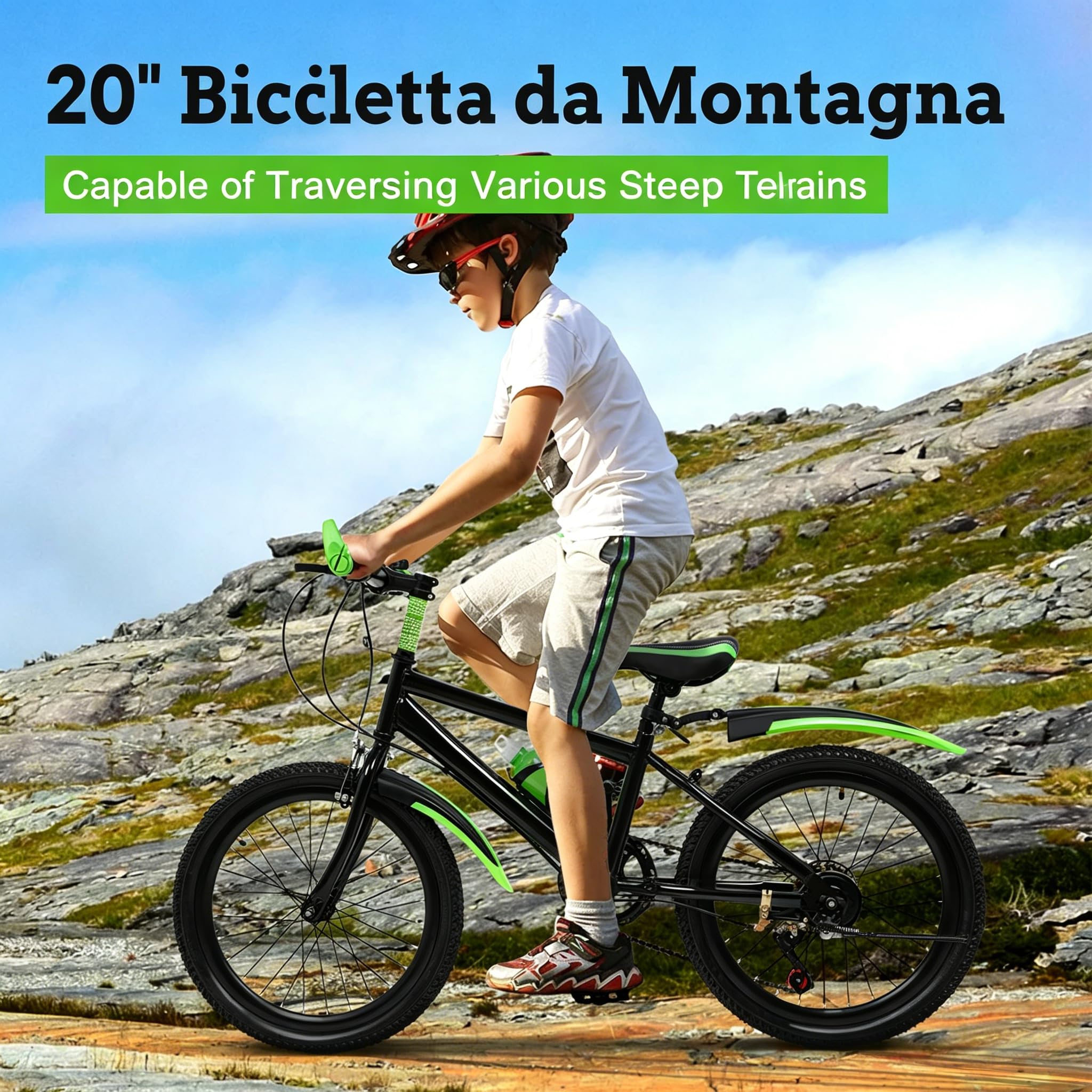 Mountain Bike 20 Pollici per Bambini Ragazzi Ragazze da 8 a 13 Anni, Bicicletta MTB 7 Marce Freni a Disco