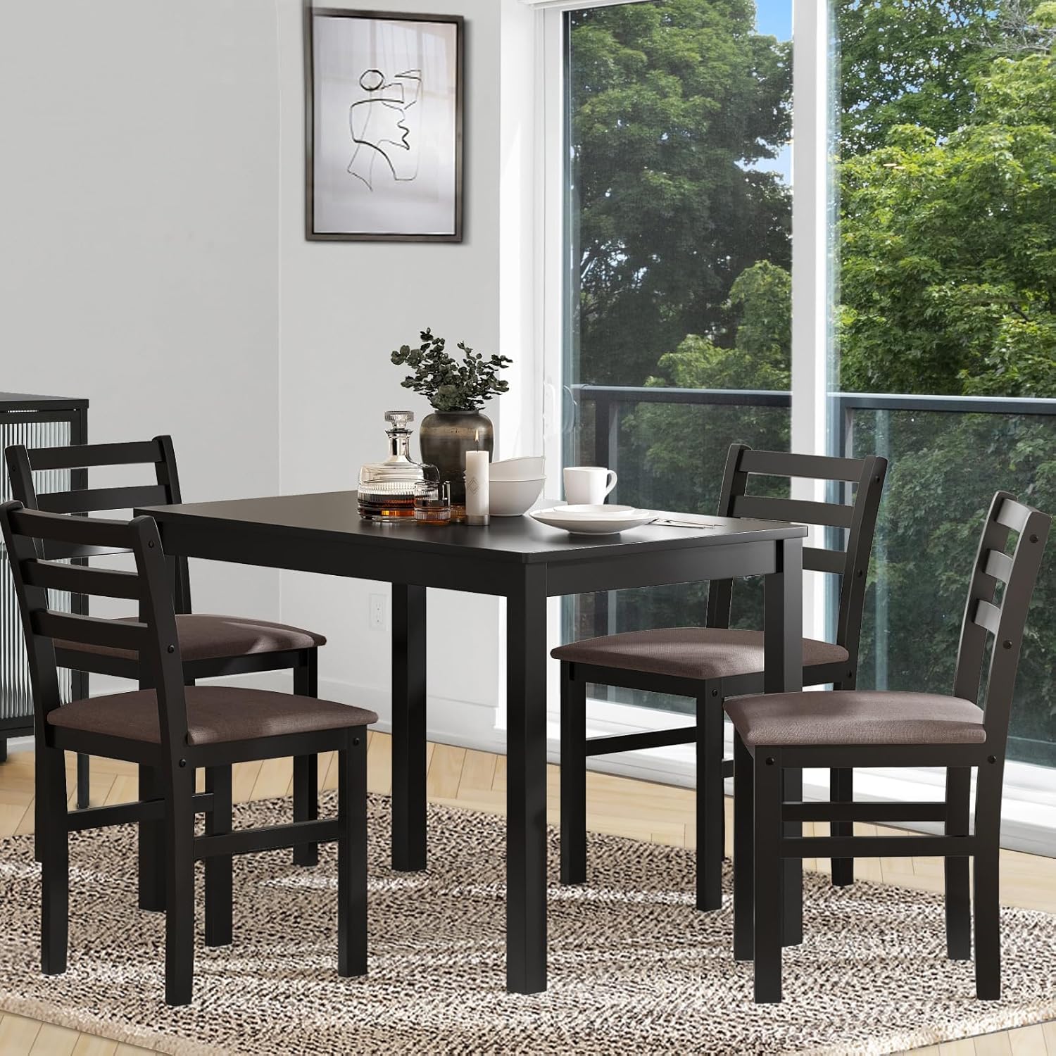 IKAYAA Dining Room Table and Chairs Set of 4 Small Kitchen