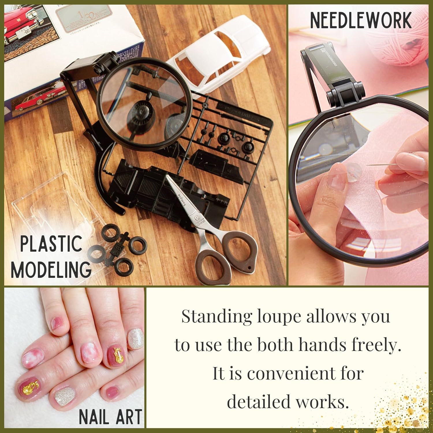 SUN-STAR Folding Magnifying Glass with Stand, Loupe for Handicrafts and Nail Art, 4.0 Inches (100 mm)