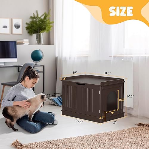 Miniatura 6 de ZENY Caja de arena para gatos, mueble oculto, armario de madera para gatos con divisor, moderno banco de almacenamiento para baño, se adapta a la
