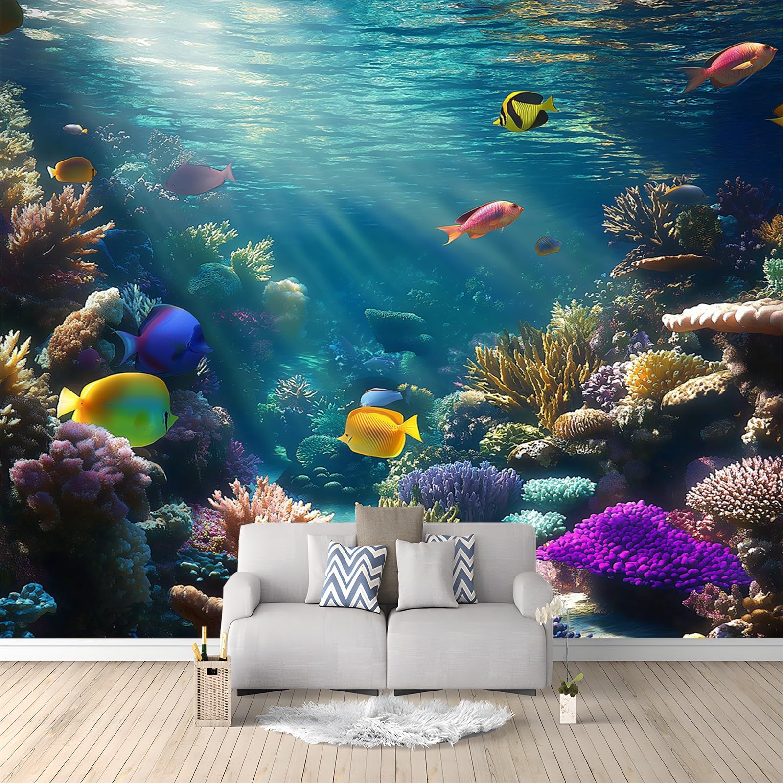 Art Photo Wallpaper 3D Underwater World Coral Reef Fish Non-Woven Mural Living Room Bedroom Wall Decoration - 350 x 256 cm Photo Mural- Living Room Sofa TV Background Wall Decor