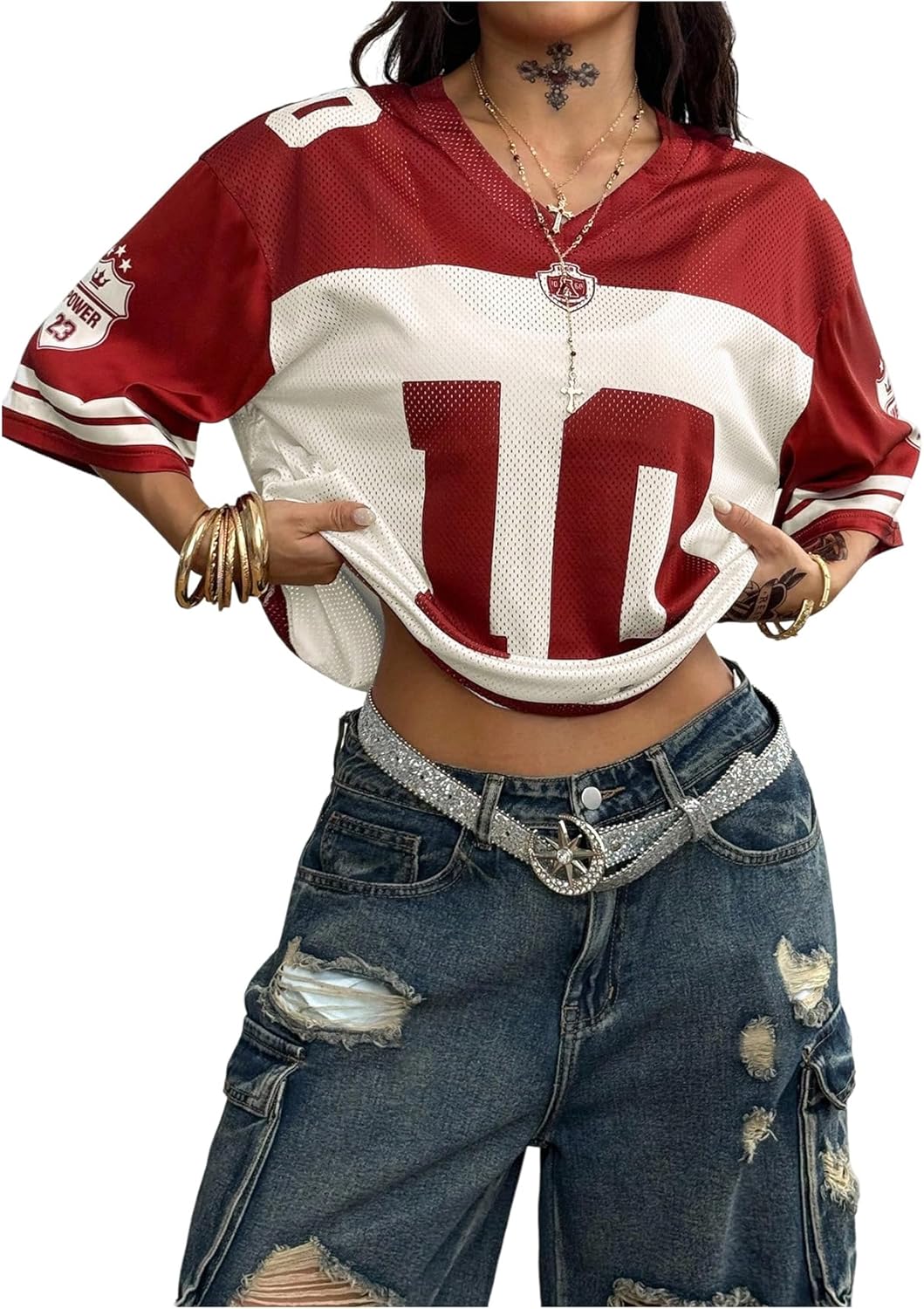 SOLY HUX Jersey Shirts for Women Oversized T-Shirt Jersey Top Graphic V Neck T-Shirts for Teen Girls Casual Football Tee Tops