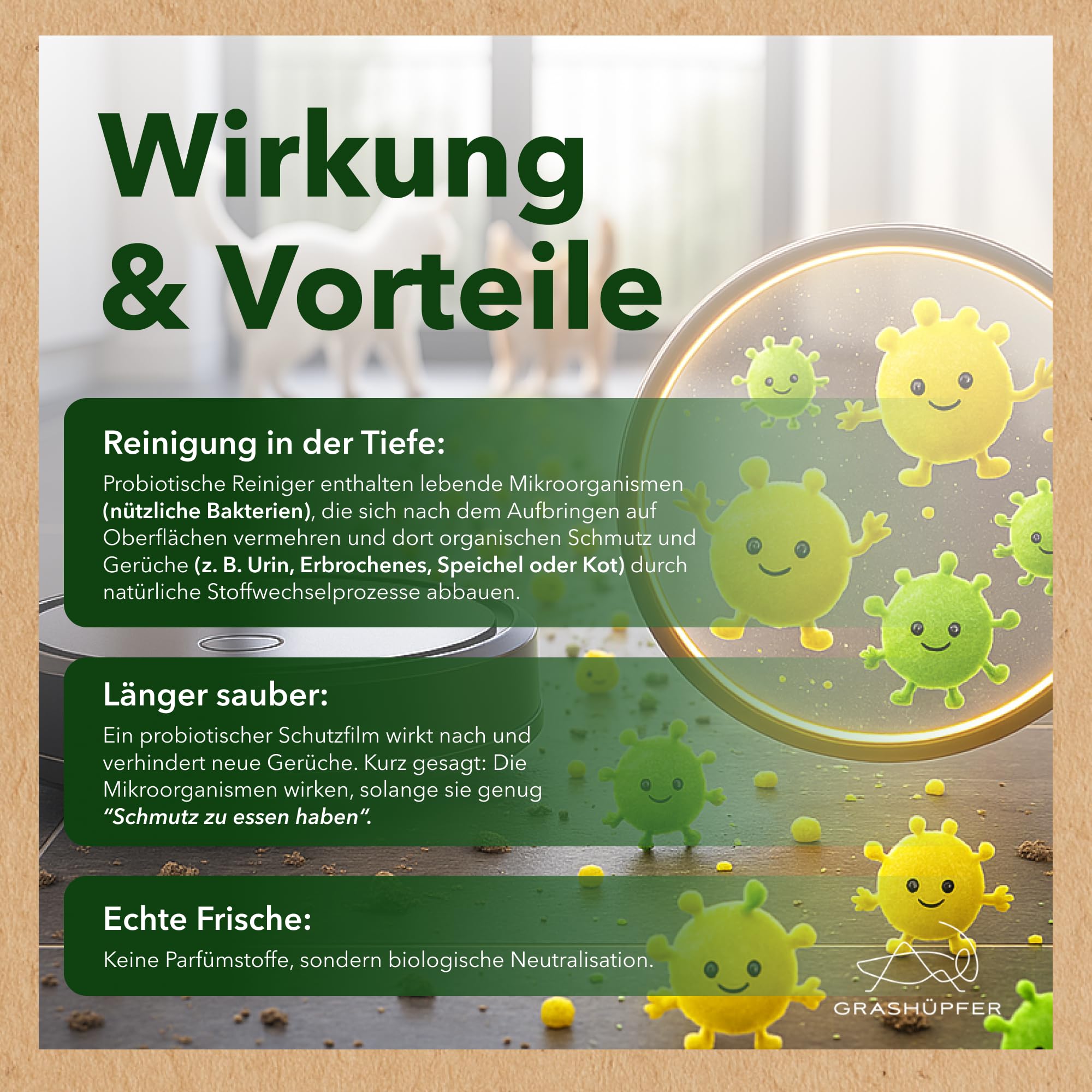 2er Set GRASHÜPFER® Probiotischer Öko Wischroboter Reiniger [FÜR TIERHAUSHALTE] – reinigt und entfernt Tiergerüche biologisch, für Wischroboter und Saugwischer [ZITRUSBLÜTE] - 2000 ml