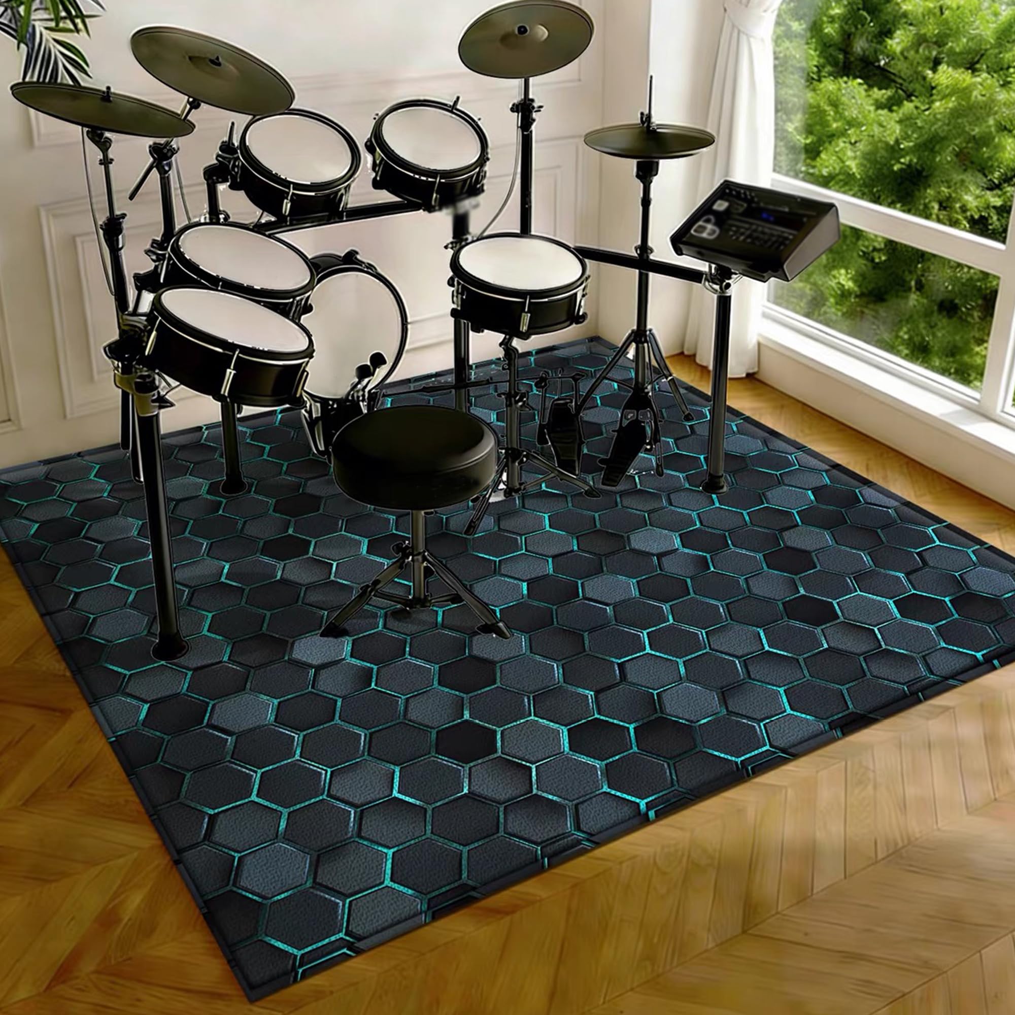 Drumming Drum Rugs, Drum Mat Drum Rug Non Slip Soundproof Mats, 160 x 120 cm Drum Carpet for Drummers Outdoor, Electronic Drum Set Practice Music Rug, Floor Protection Pad for Splash Cymbal Stands