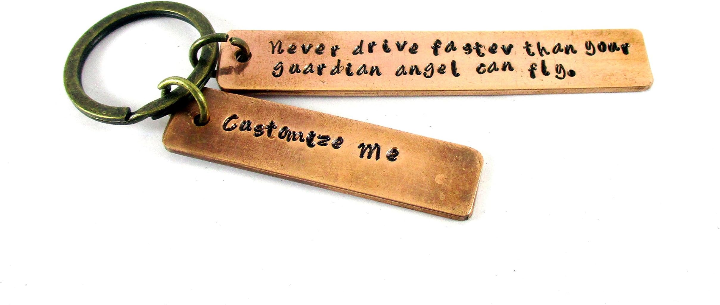 Keychain Personalized Hand Stamped Keyring Pure Copper Bar Keyring on 12 mm Bars Gift for Women & Men