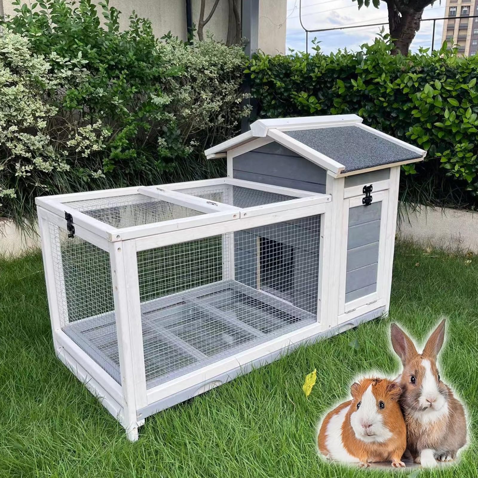 Jaula para Conejos, Grande, para Interior y Exterior, con Bandeja Hermética y Ruedas Universales de 360°. Jaula con Bandejas Deslizantes para Conejos y Hurones(Gray)