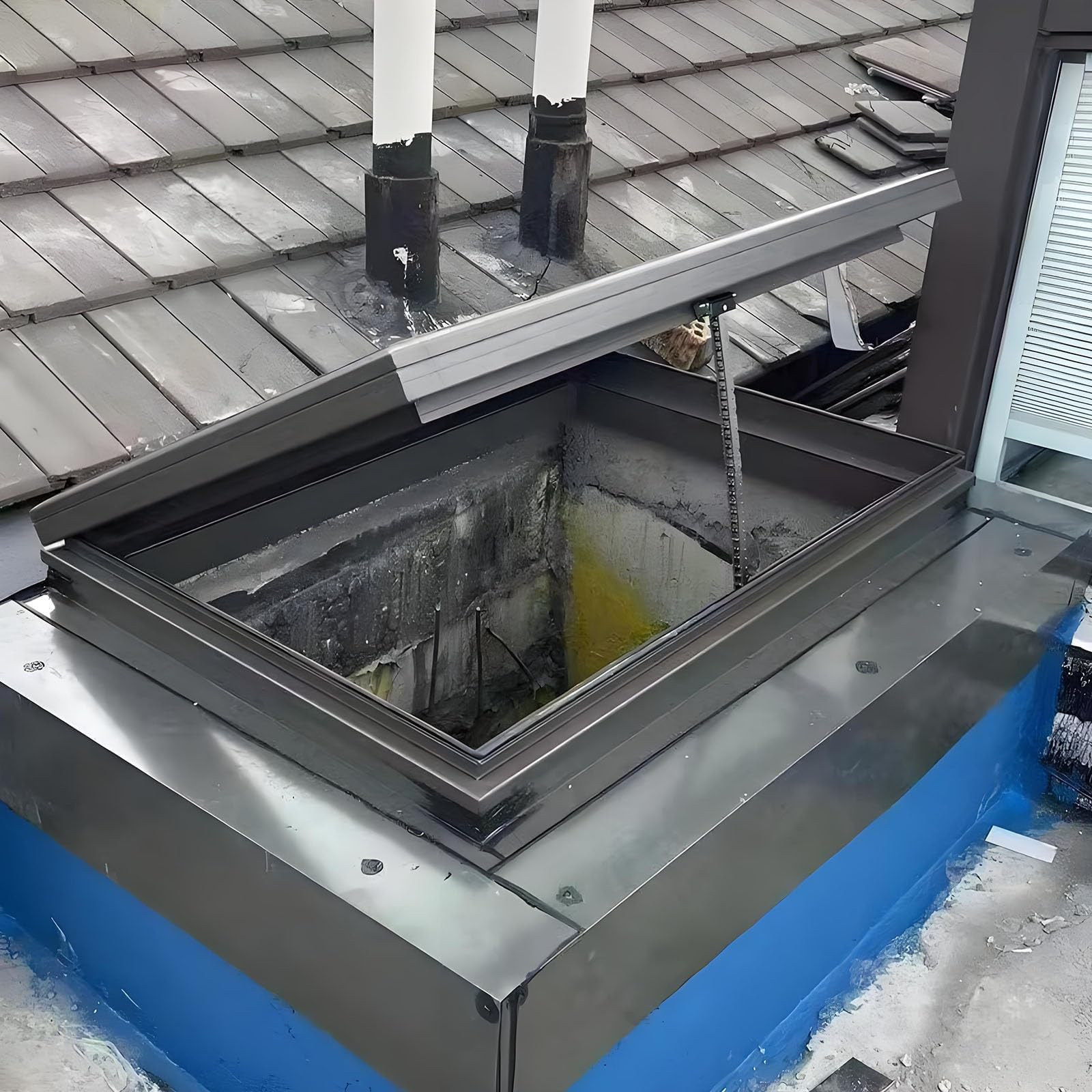 Skylight House Roof Window, Rooftop Attic Hatch Lid, Roof Hatch with Double-Layer Tempered Glass Customizable, Good Ventilation, UV, Sound Insulation, for Basement/Attic/Shed House(21"x41"/53.3x104.1c