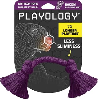 Playology Tug Rope Dog Toys for Medium Dogs - Medium, Bacon Scent | Fast-Drying Dri-Tech Fiber, Extra Strong, Durable