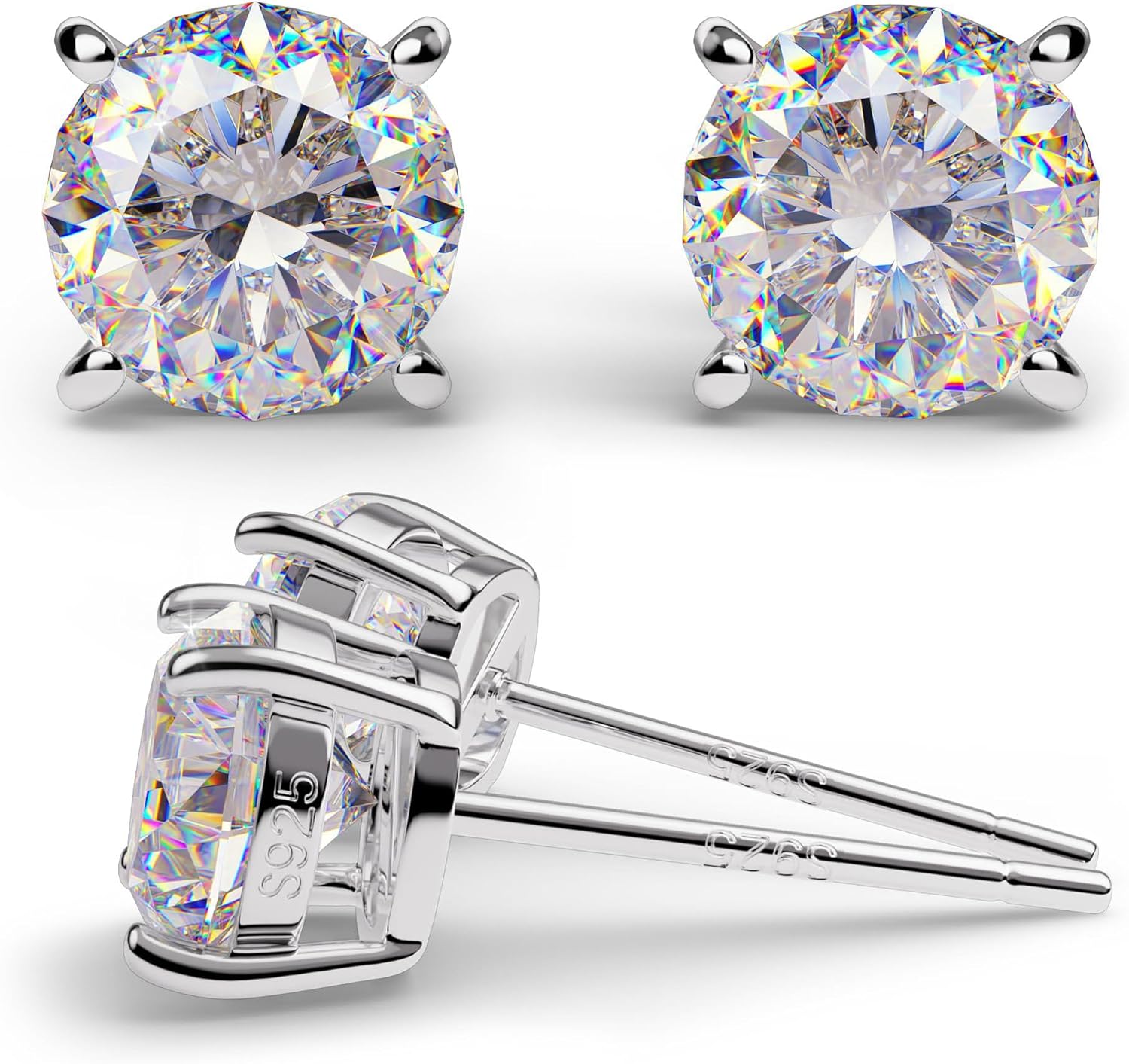 Moissanite Earrings for Women - 0.1 Ct - 1 Ct D Color VVS1 Round Cut Lab Grown Diamond Stud Earrings for Women - 925 Sterling Silver Stud Earrings - Valentines Day Gifts Mothers Day Gifts for Mom Her
