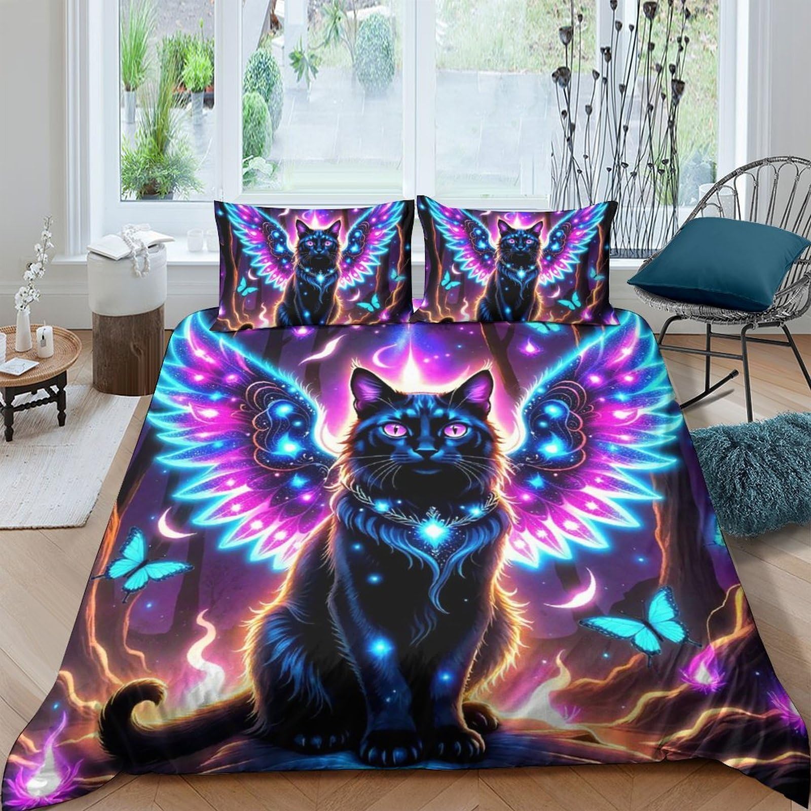 Housse de couette chat 3D imprimé animalier en microfibre douce et zippée