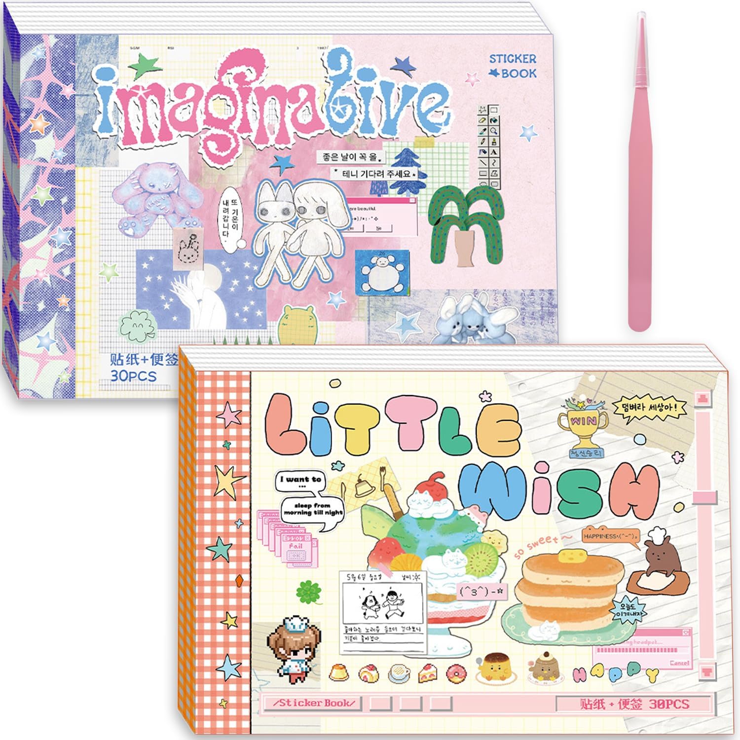 2 Pack Japanese Sticker Book, 60 Sheets Kawaii Korean Stickers Japanese Aesthetic Stationery Decoration Stickers for Adult DIY Planners Junk Journaling Scrapbook Diary Notebooks