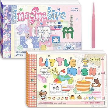 2 Pack Japanese Sticker Book, 60 Sheets Kawaii Korean Stickers Japanese Aesthetic Stationery Decoration Stickers for Adult DIY Planners Junk Journaling Scrapbook Diary Notebooks
