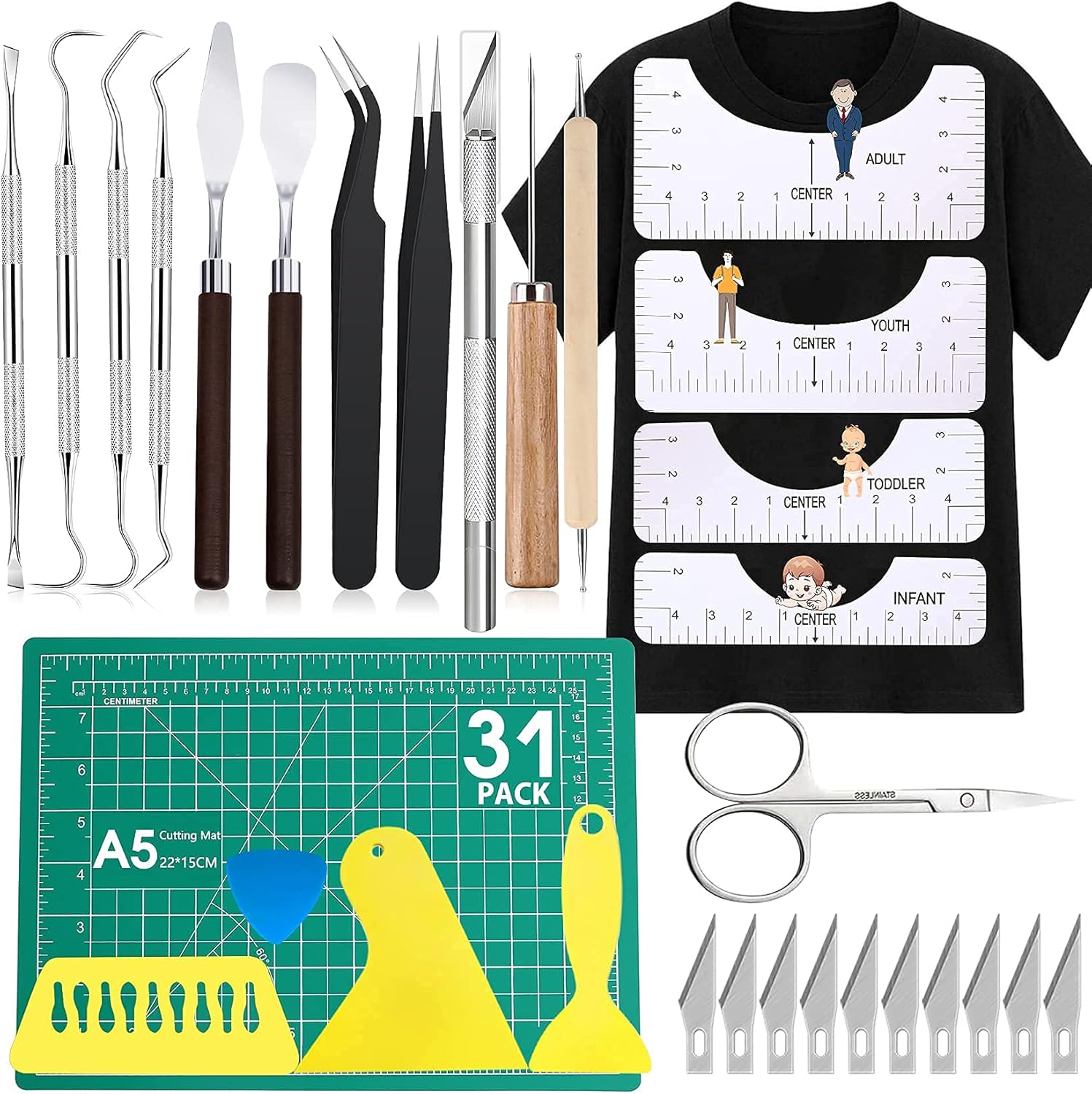 31Pack Weeding Tools for Vinyl Vinyl Tools Weeding Tools Weeding Kit for Weeding Vinyl, DIY Craft, Silhouettes,Cameos, Cutting,Lettering, Scrapbook