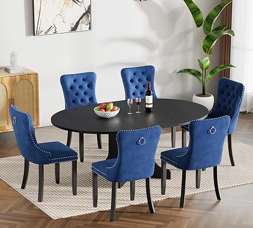 Miniatura 98 de Juego de mesa de comedor de mármol sintético blanco para 6 personas, juego de mesa de comedor extensible de 7 piezas de 63 a 78.74 pulgadas con 6