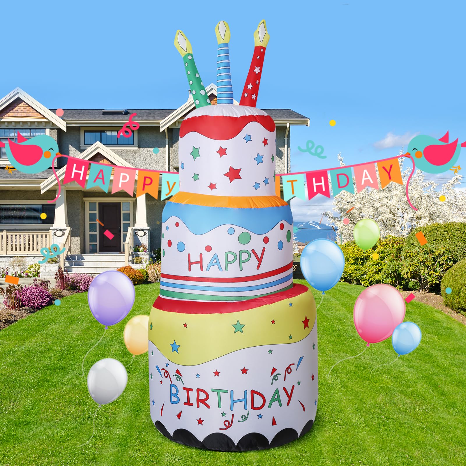 Snapklik.com : Ukontagood 6 FT Birthday Inflatable Cake, Blow Up Happy ...