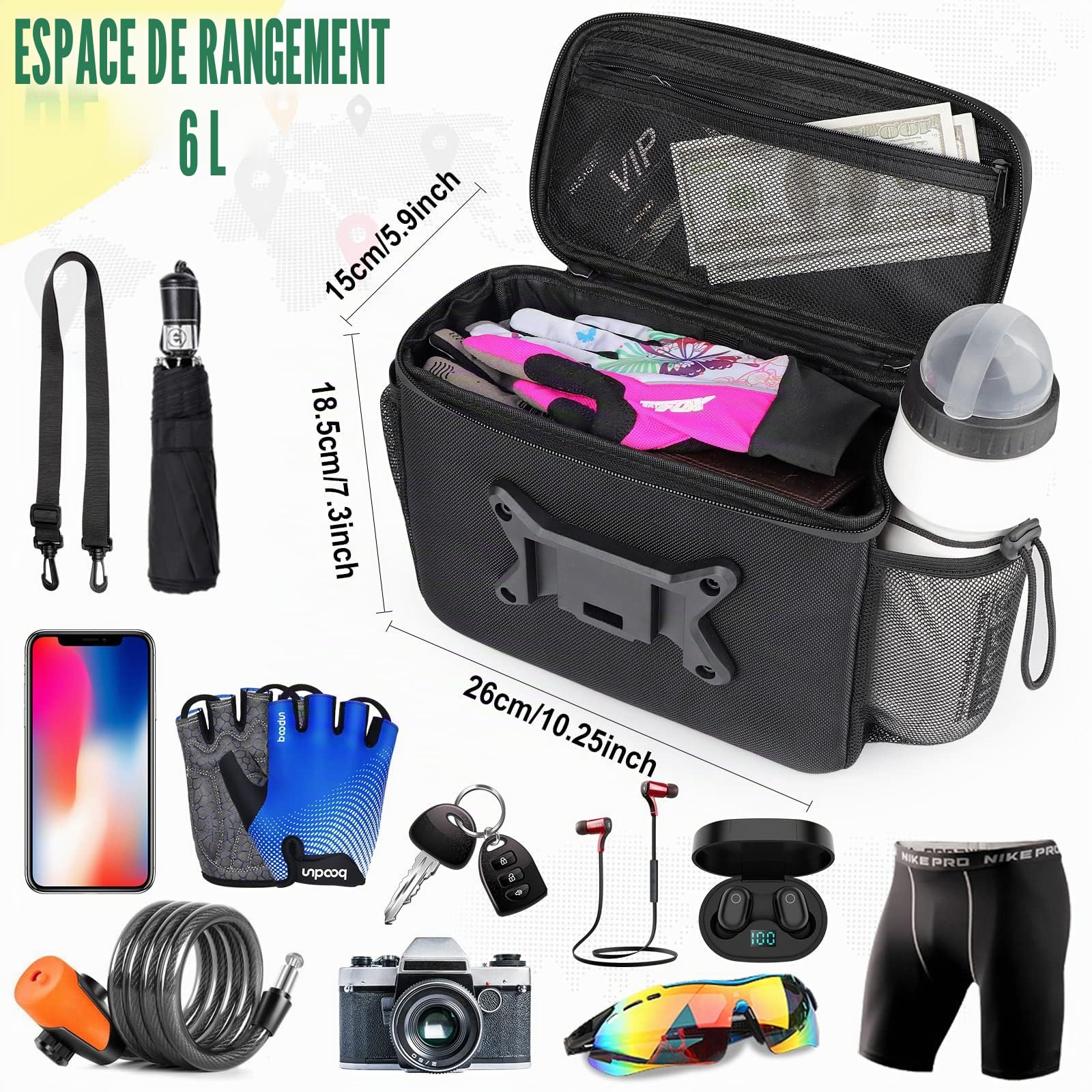 HASAGEI Sacoche Velo,Sacoche Guidon Velo,5 l,étanche,Sacoche vélo,avec Adaptateur de Guidon pour vélo,Noir