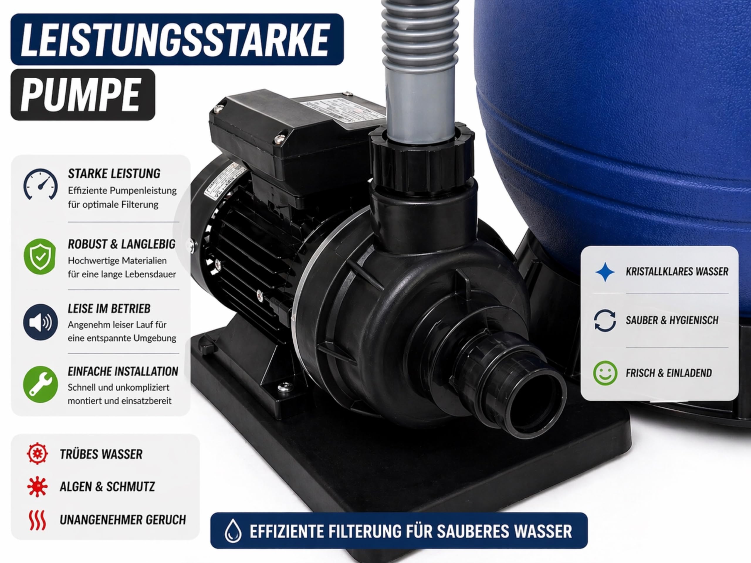 DMS® SFA-01 filtr piaskowy, system filtra piaskowego, 10200 l/h, system filtrujący do basenu, 4-drożny zawór, łatwe sterowanie, filtr do 20 kg, kolor piaskowy
