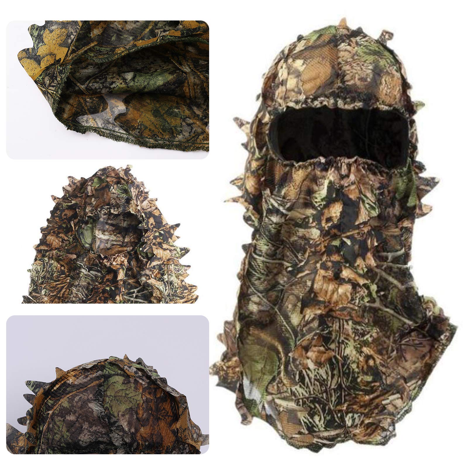 3D Hojas Camuflaje Caps, Pasamontañas Sombrero y Máscara para Caza Exterior