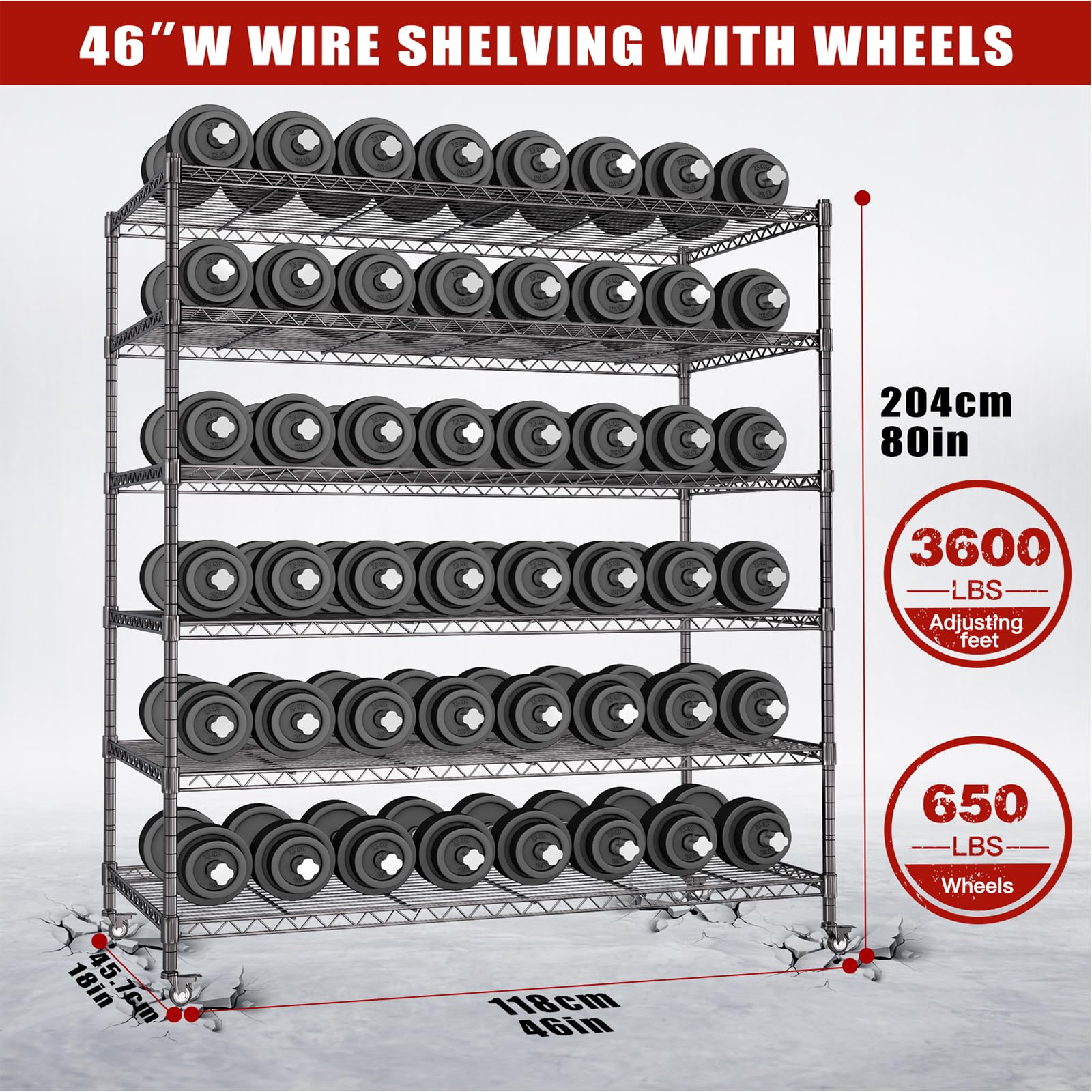 Estanterías metálicas de alta resistencia,Estantería Metálica de 5 Niveles con Ruedas,Estantería de Almacenamiento adjustable con Ajustar el pie,con Cocina,garaje,118×46×204cm,Carga Máxima 1700 kg