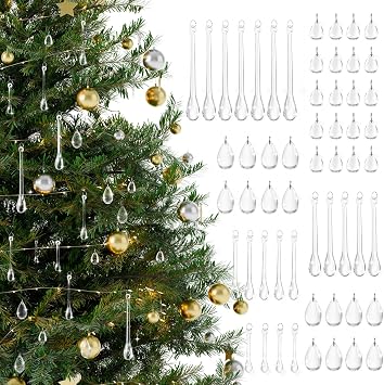 120pcs Christmas Icicle Ornaments, Clear Acrylic Water Drop Christmas Tree Pendants, Crystal Style Ornament for Xmas Decorations, Winter Wonderland Party Decor 120