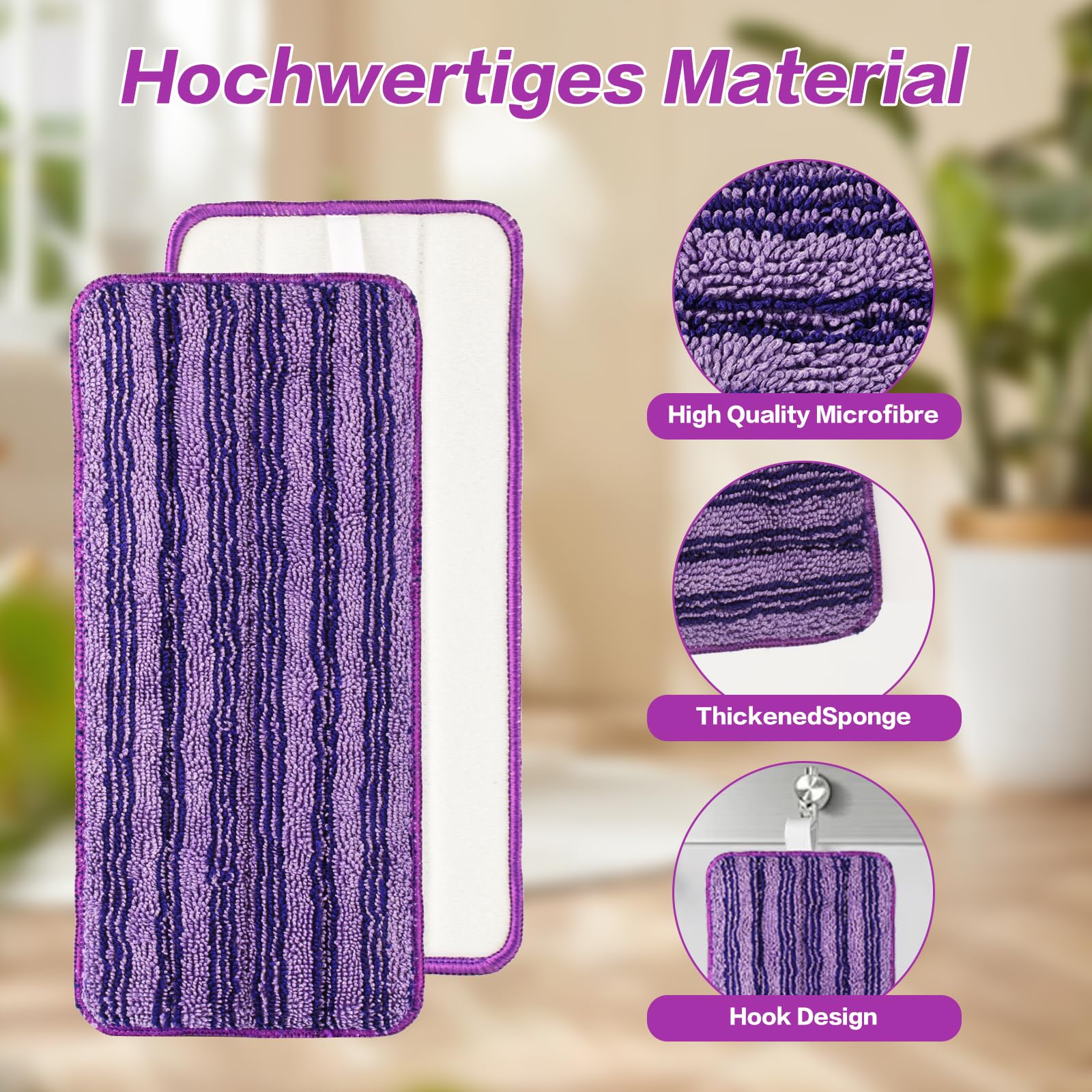 4 Lingettes Microfibre Réutilisables Pour Swiffer WetJet – Serpillières Lavables Sec/Humide Violet 30x14 Cm