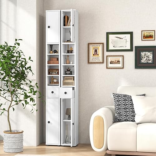 Miniatura 2 de Giantex Armario de Almacenamiento Delgado para Baño - Gabinete de Piso Alto y Estrecho de 71" con 2 Puertas, 5 Estantes Ajustables, 1 Cajón,