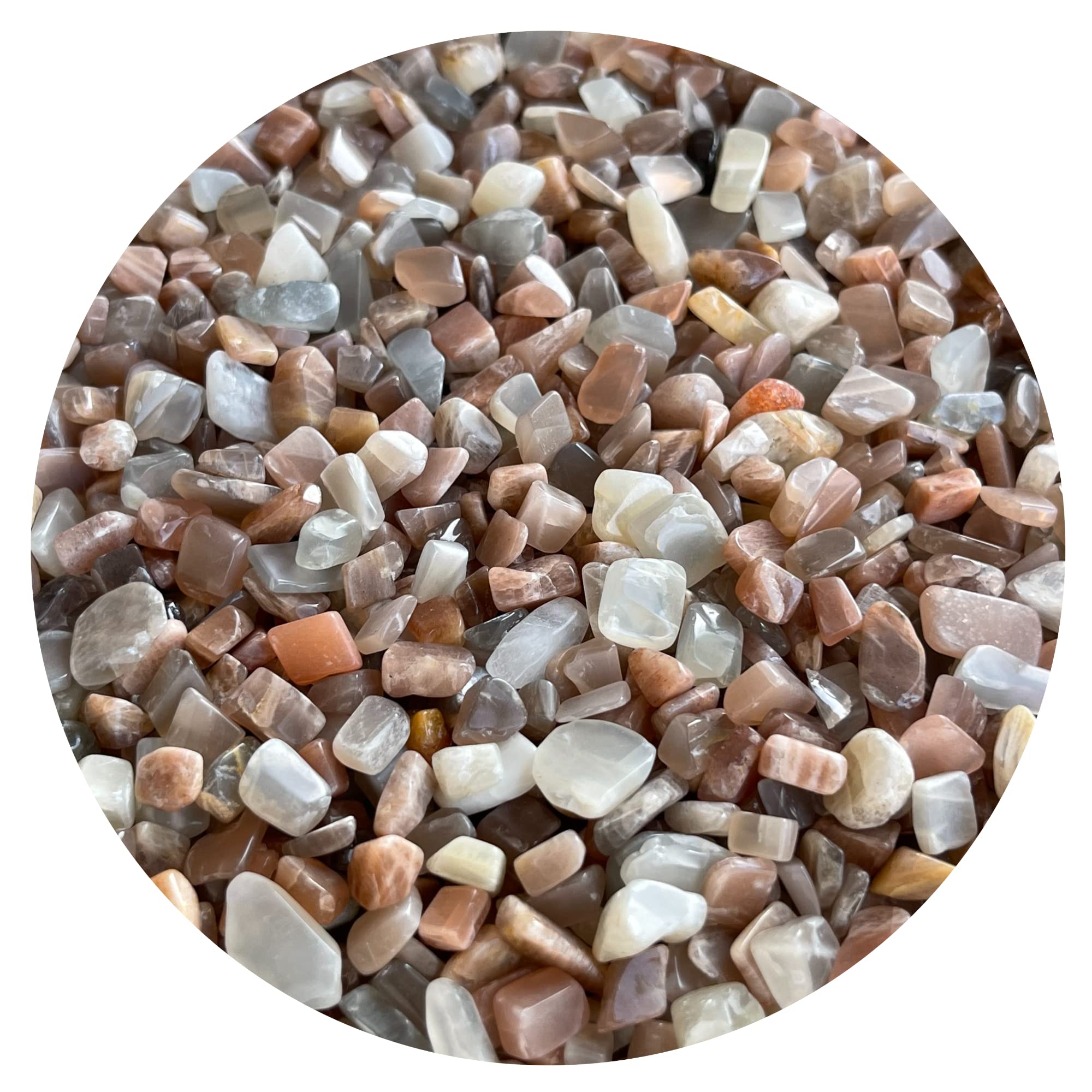 2 oz Lot Natural Semi Tumbled Gemstone Chips, Crushed Mini Crystals, Undrilled Crystal Chips (Multi Peach Moonstone)