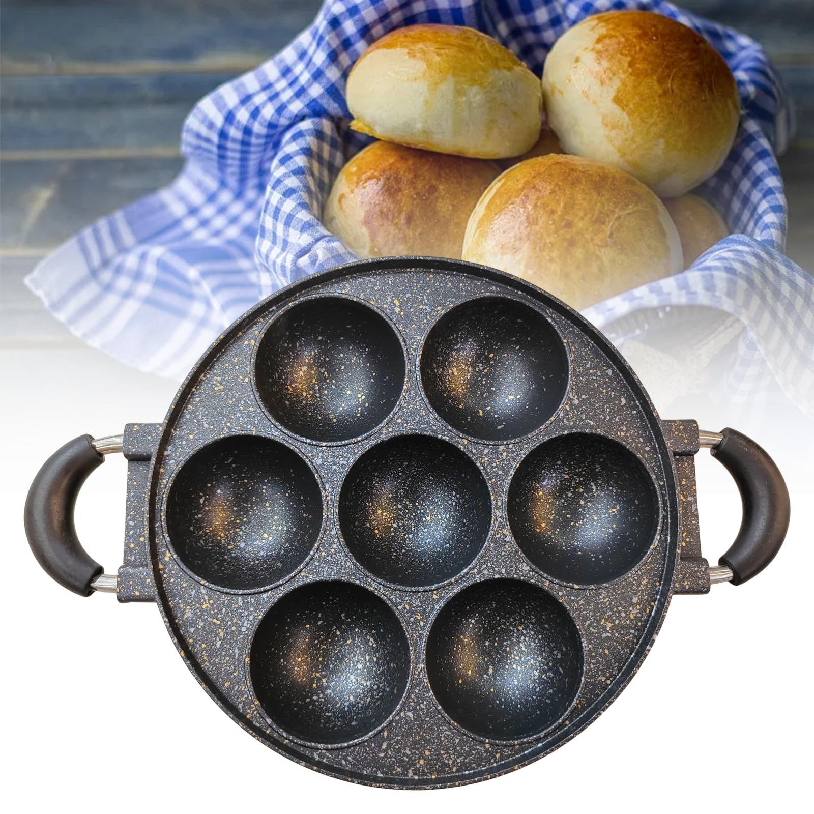 LOVIVER Molde para magdalenas, molde redondo para pasteles, suministros antiadherentes para hornear, bandeja para cupcakes de aleación de aluminio de 7, Negro con punto