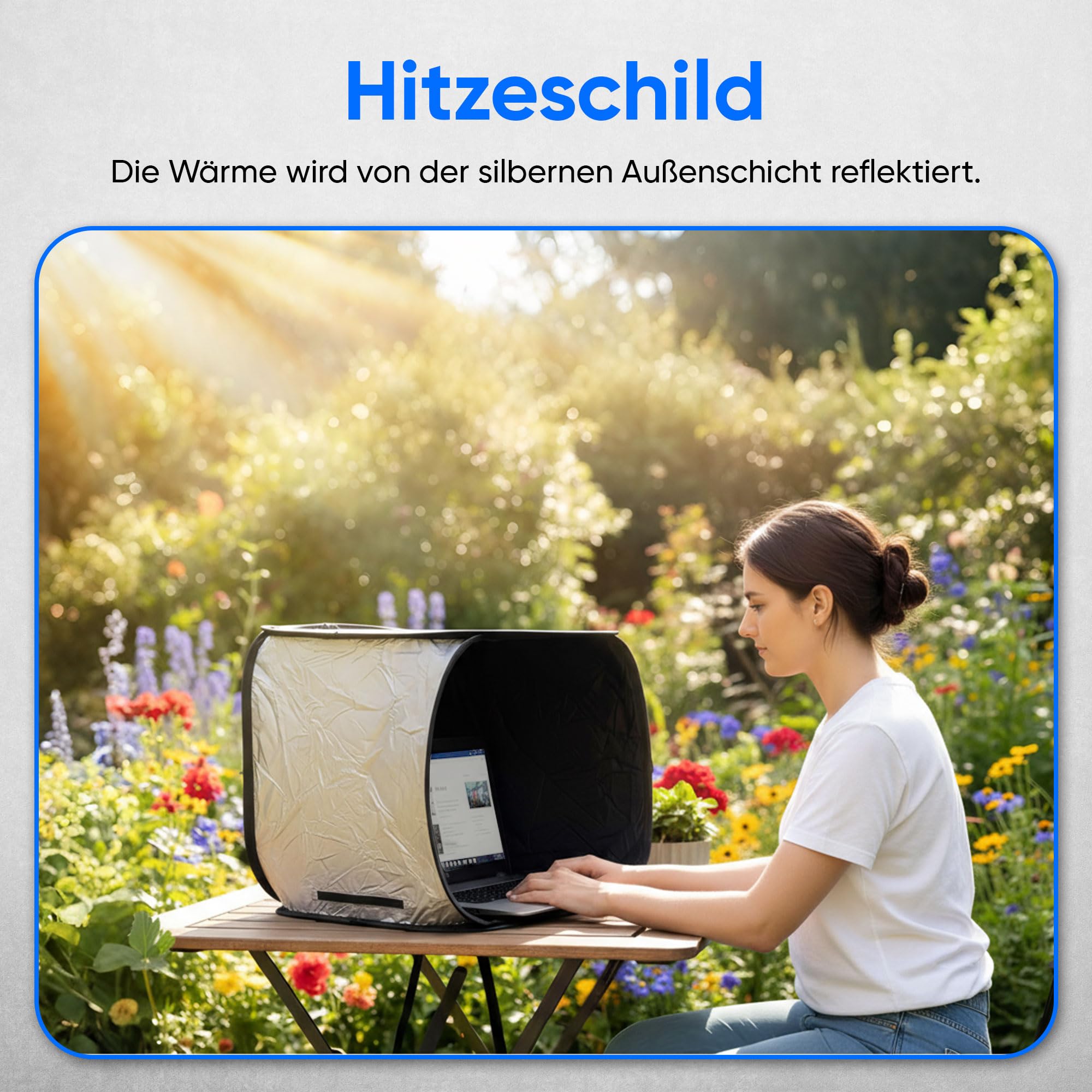 ReFind Sonnenschutz für Laptop - Blendschutz für Arbeit im Freien. Mit Sichtschutz, Hitzeschutz und Wetterschutz. Laptop-Haube geeignet für Laptop, iPhone, Tablet, iPad.