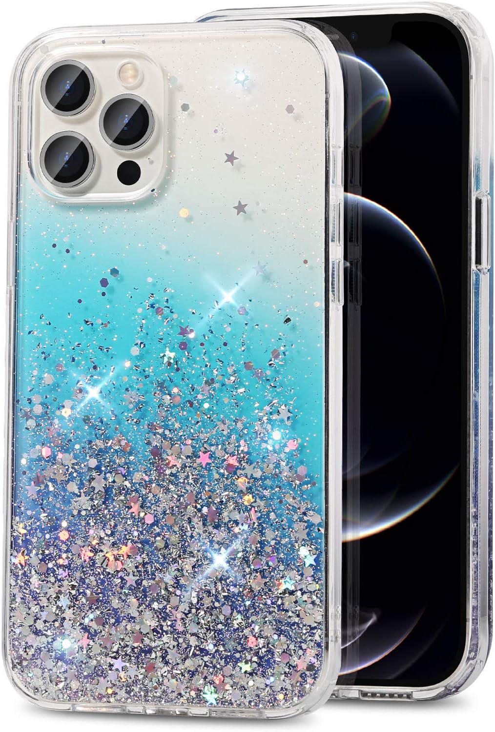 Gospire Case Compatible with iPhone 12 Pro Max 6.7 Inch Sparkle Shockproof Support Wireless Charging Anti-Scratch iPhone 12 Pro Max Glitter Case for Women Girls (Gradient Teal)